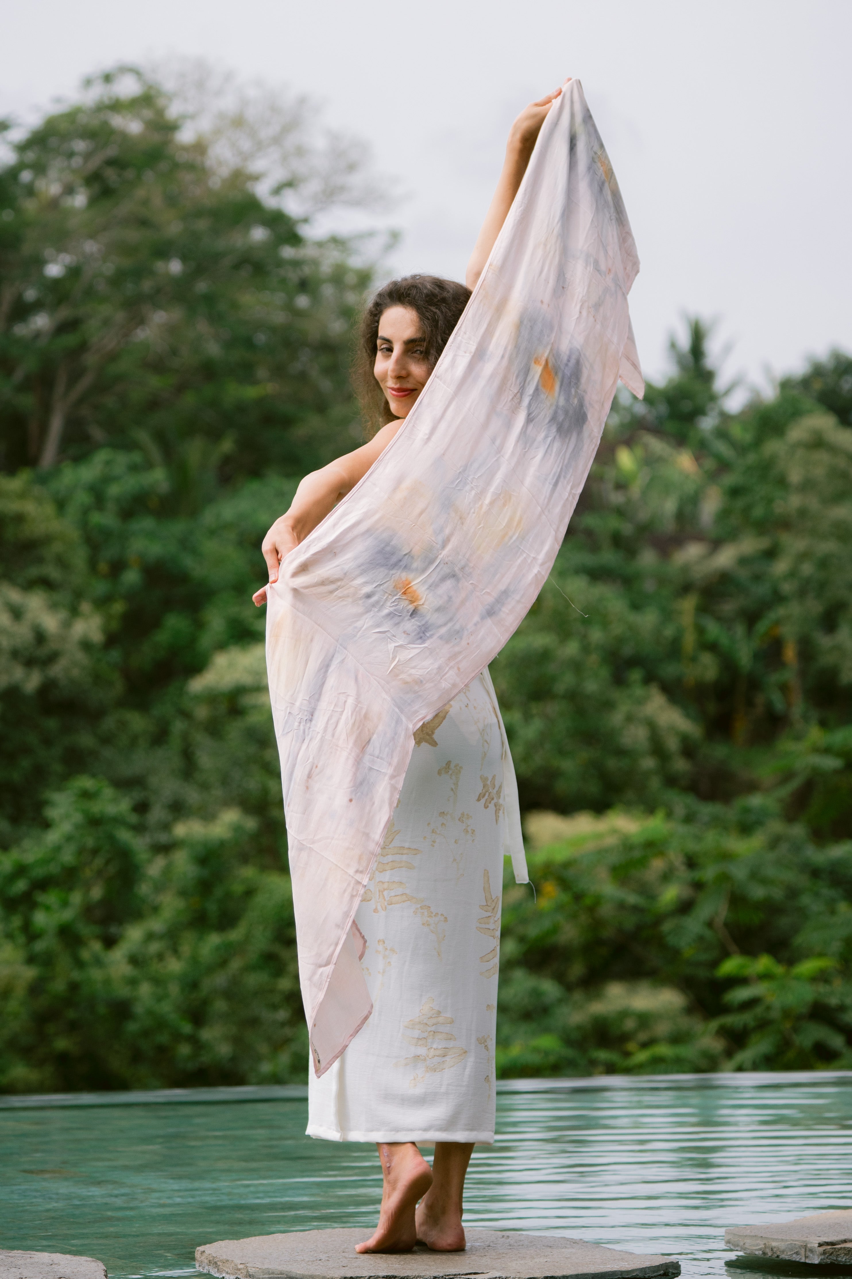 The Ratna Sari, White, Pink, Orange & Blue Organic Cotton Shawl