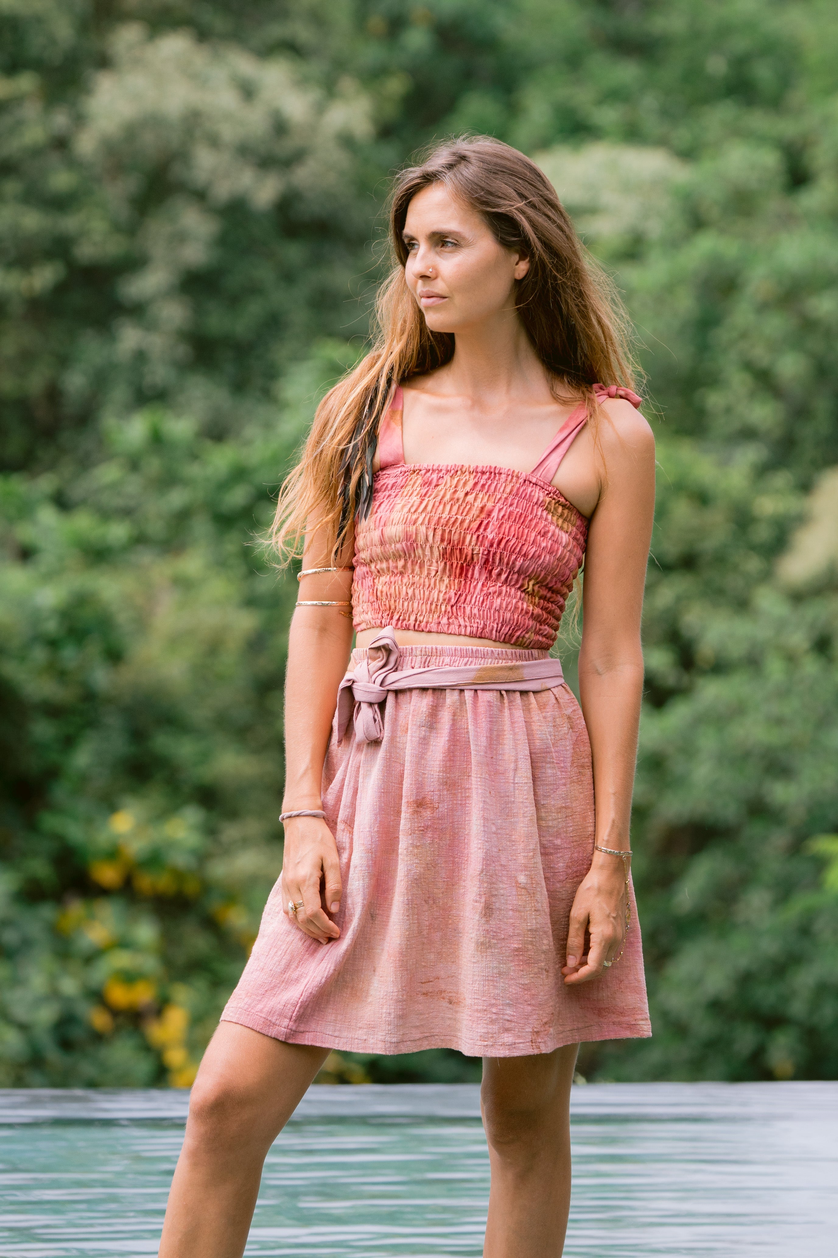 The Sri Pink, White, & Gold Organic Cotton Skirt