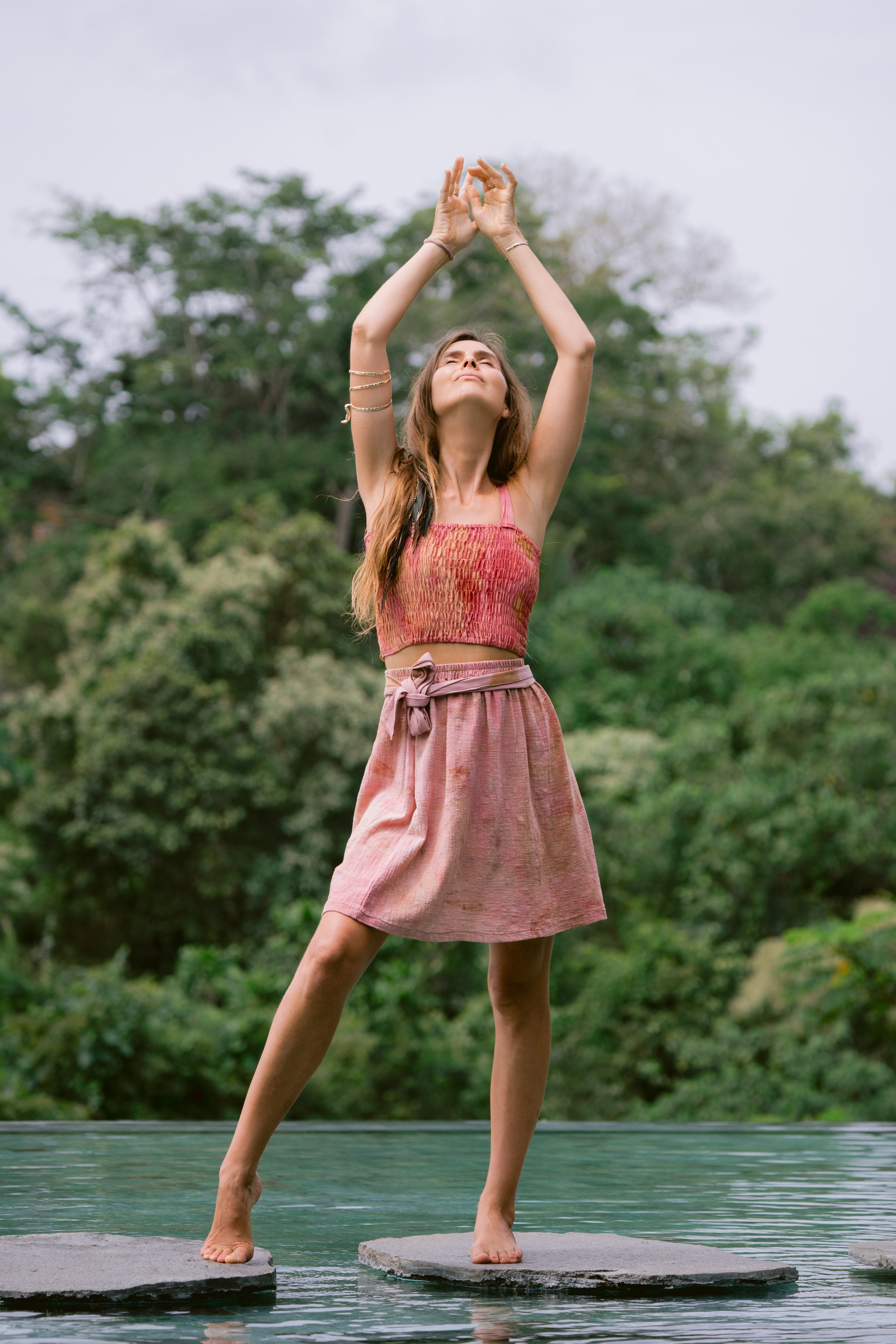 The Sri Pink, White, & Gold Organic Cotton Skirt