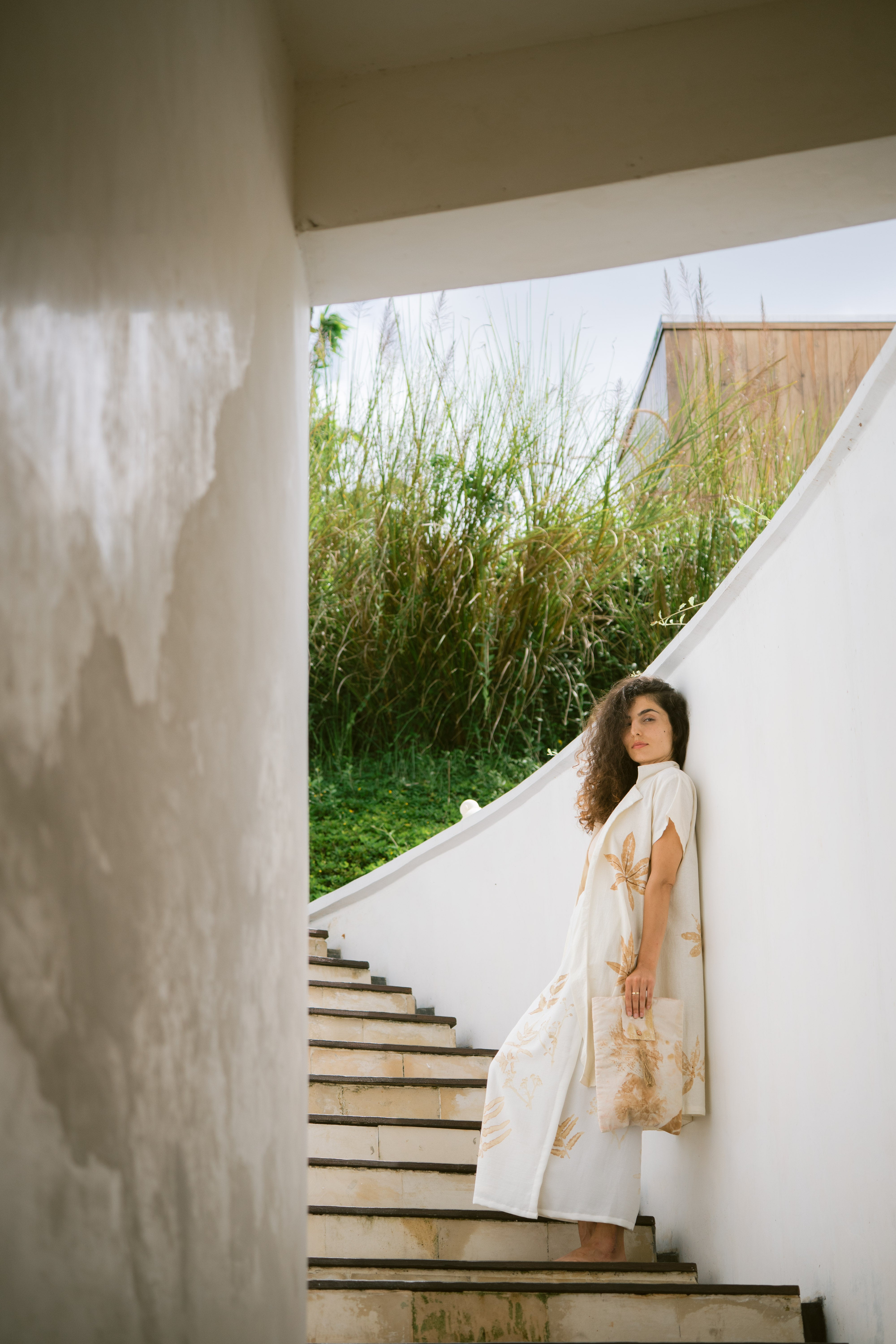 The Lotus  White & Brown Leaves Organic Bamboo Cotton Kimono Out Fit