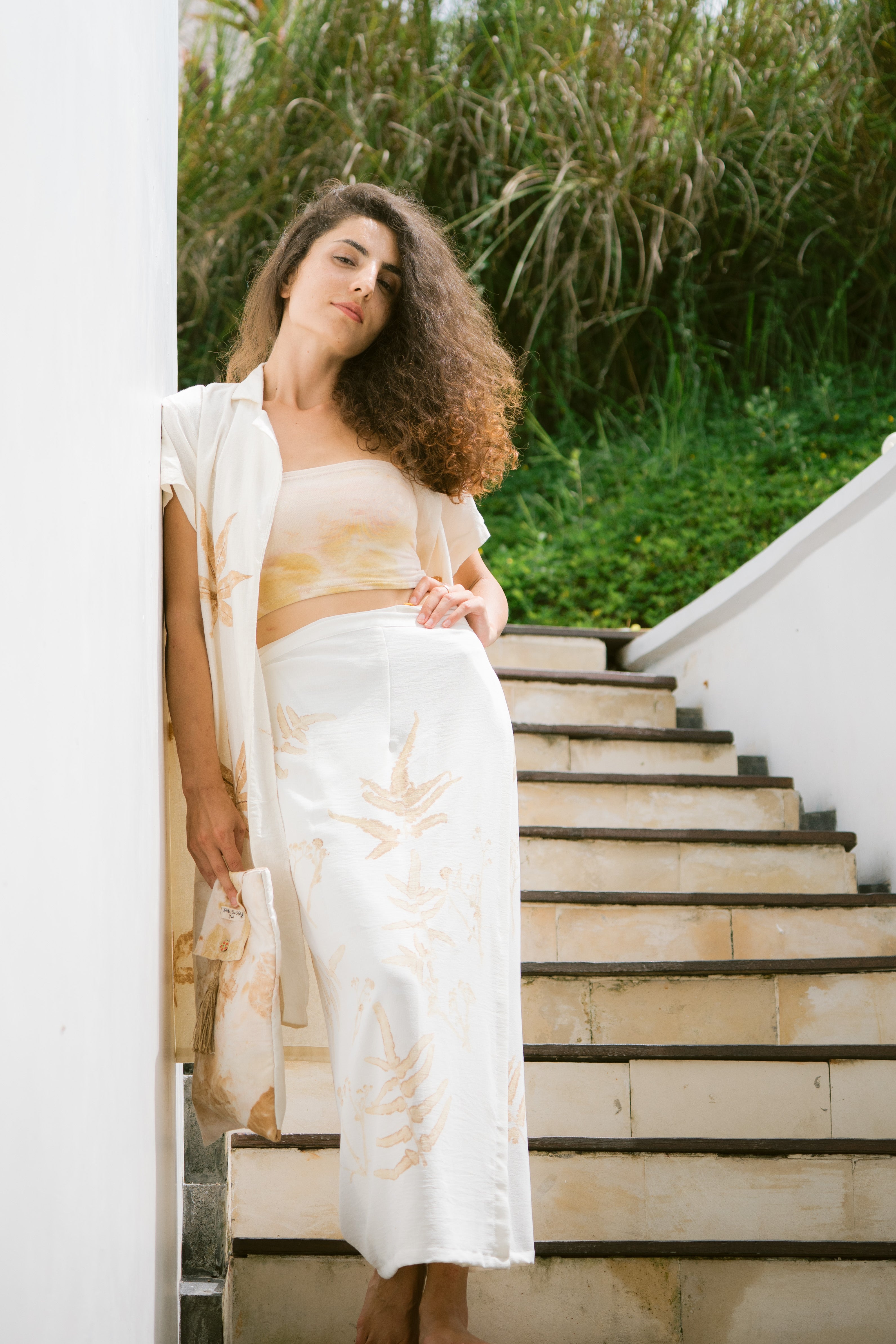 The Lotus  White & Brown Leaves Organic Bamboo Cotton Kimono Out Fit