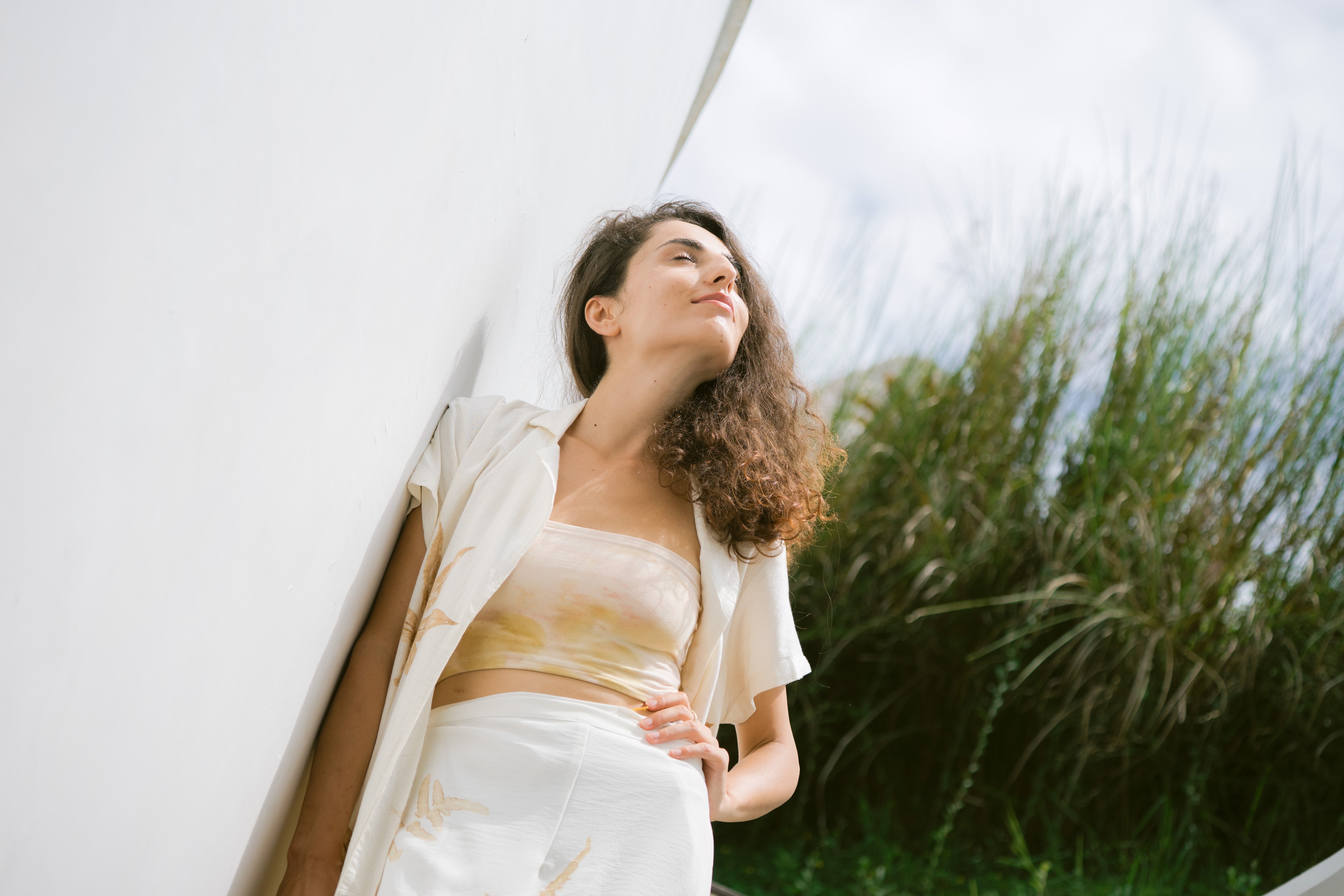 The Lotus  White & Brown Leaves Organic Bamboo Cotton Kimono Out Fit