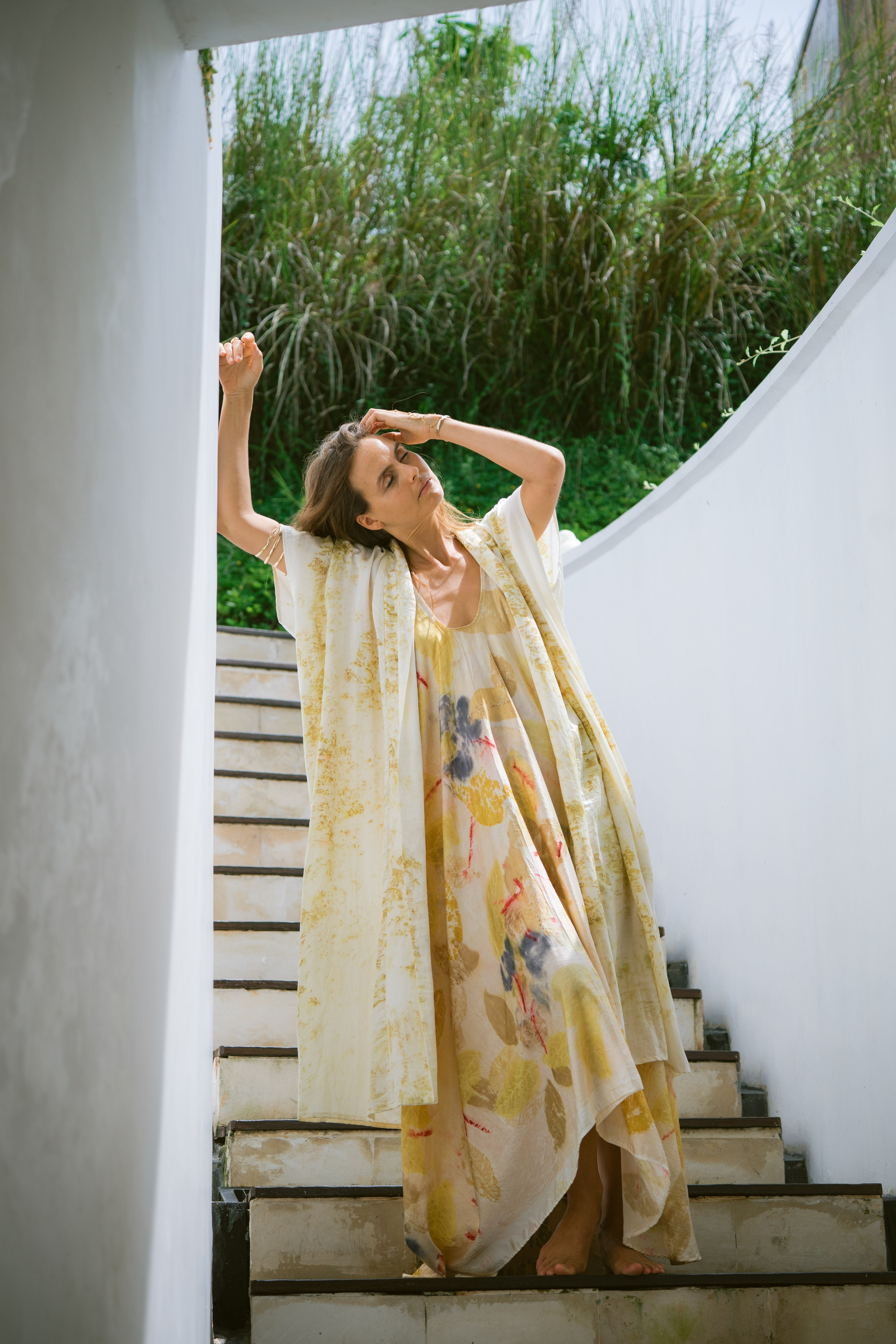 The Yogini – Green, White & Yellow Cotton Silk Eco Print Pyjamas