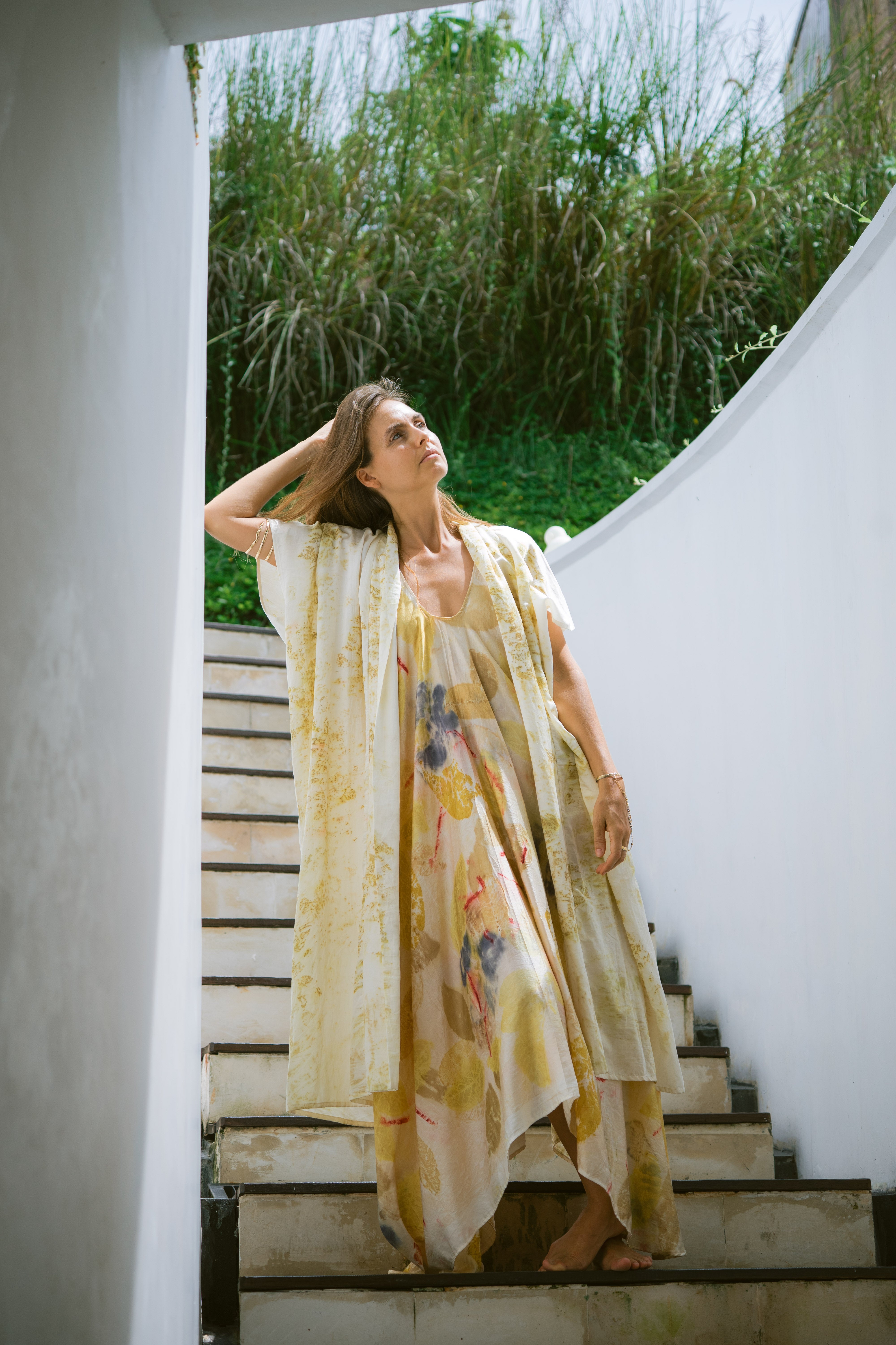 The Yogini – Green, White & Yellow Cotton Silk Eco Print Pyjamas