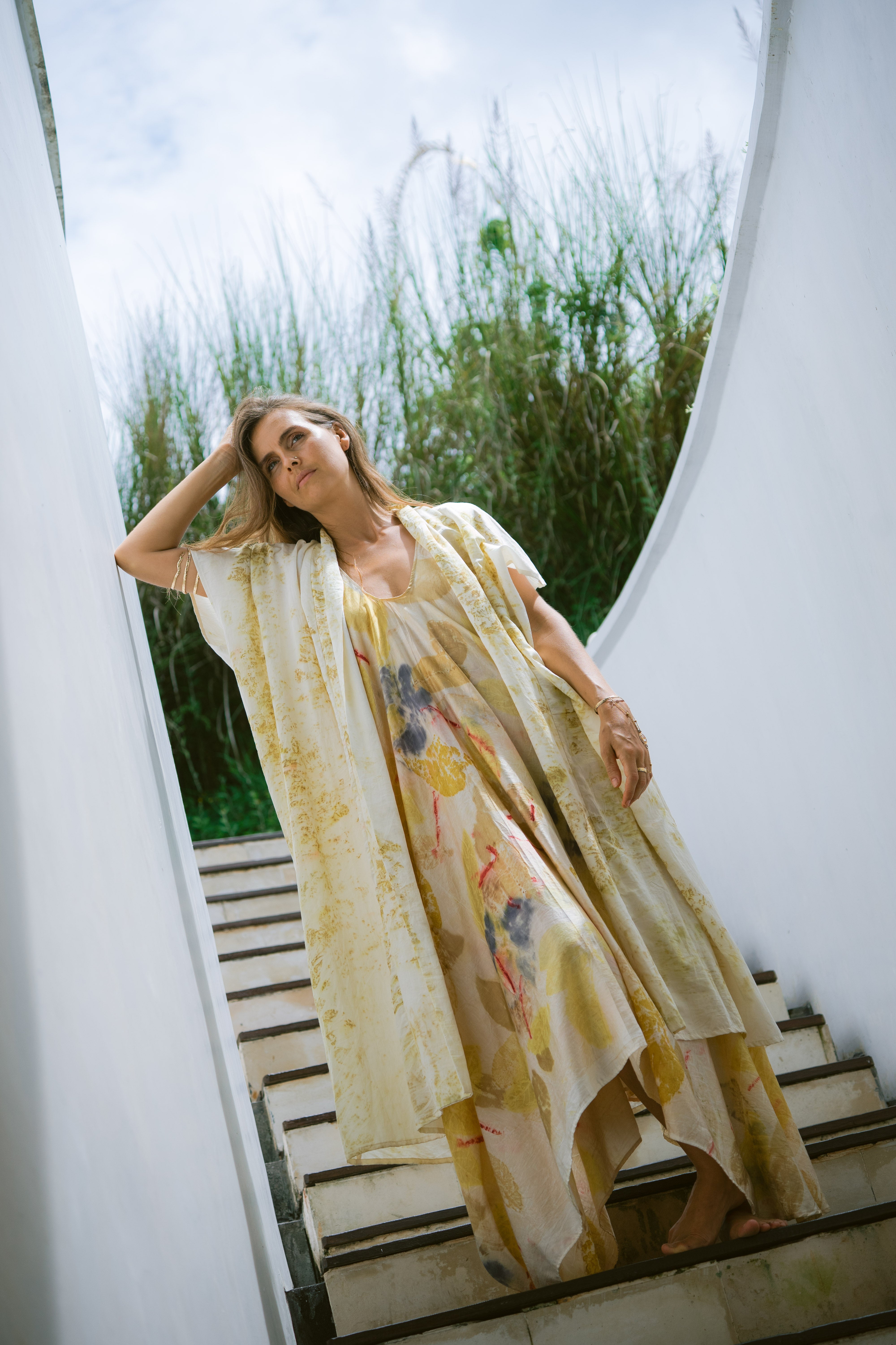 The Yogini – Green, White & Yellow Cotton Silk Eco Print Pyjamas