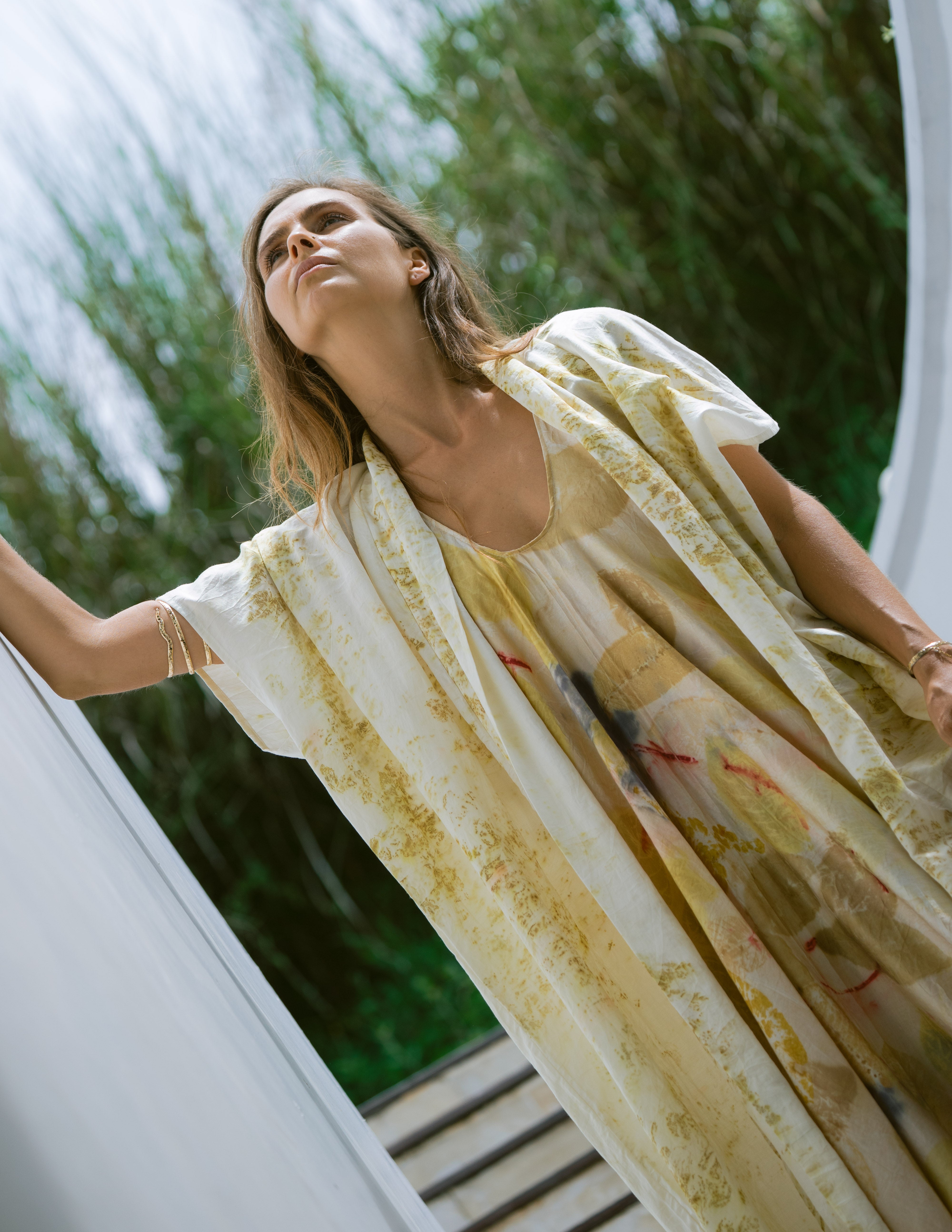 The Yogini – Green, White & Yellow Cotton Silk Eco Print Pyjamas