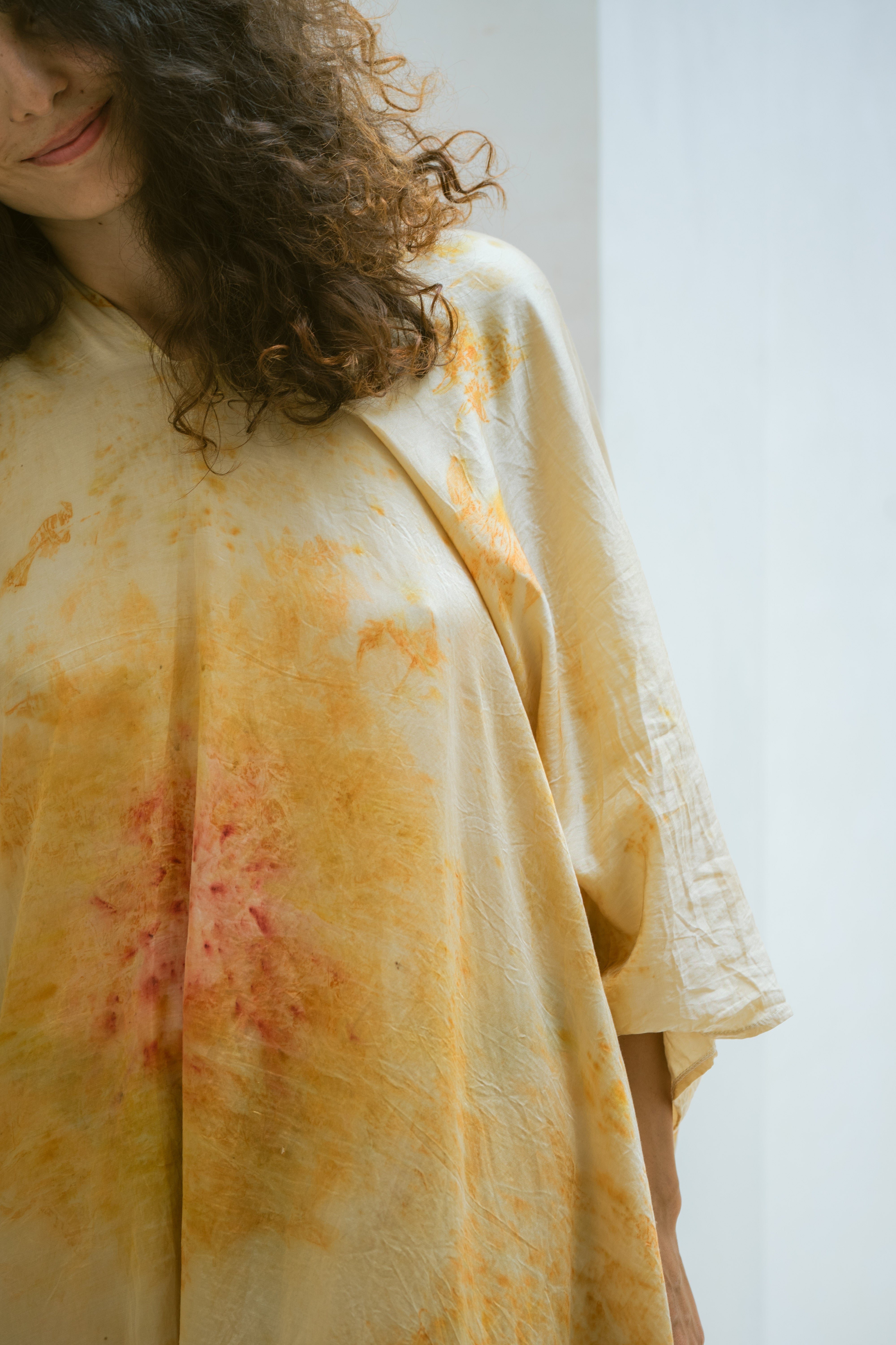 The Parvati – Yellow & Red Cotton Silk Eco Print Dress