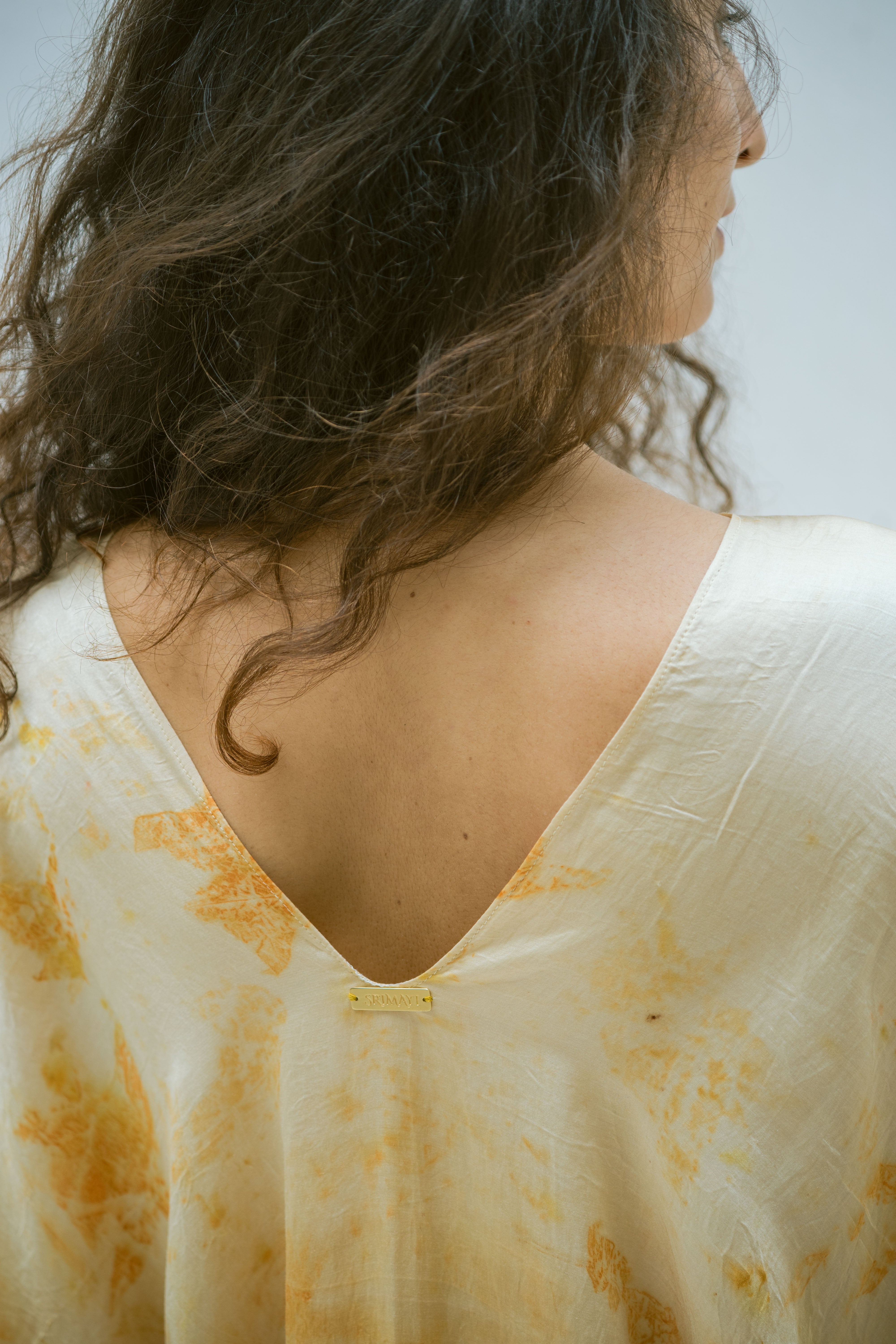 The Parvati – Yellow & Red Cotton Silk Eco Print Dress