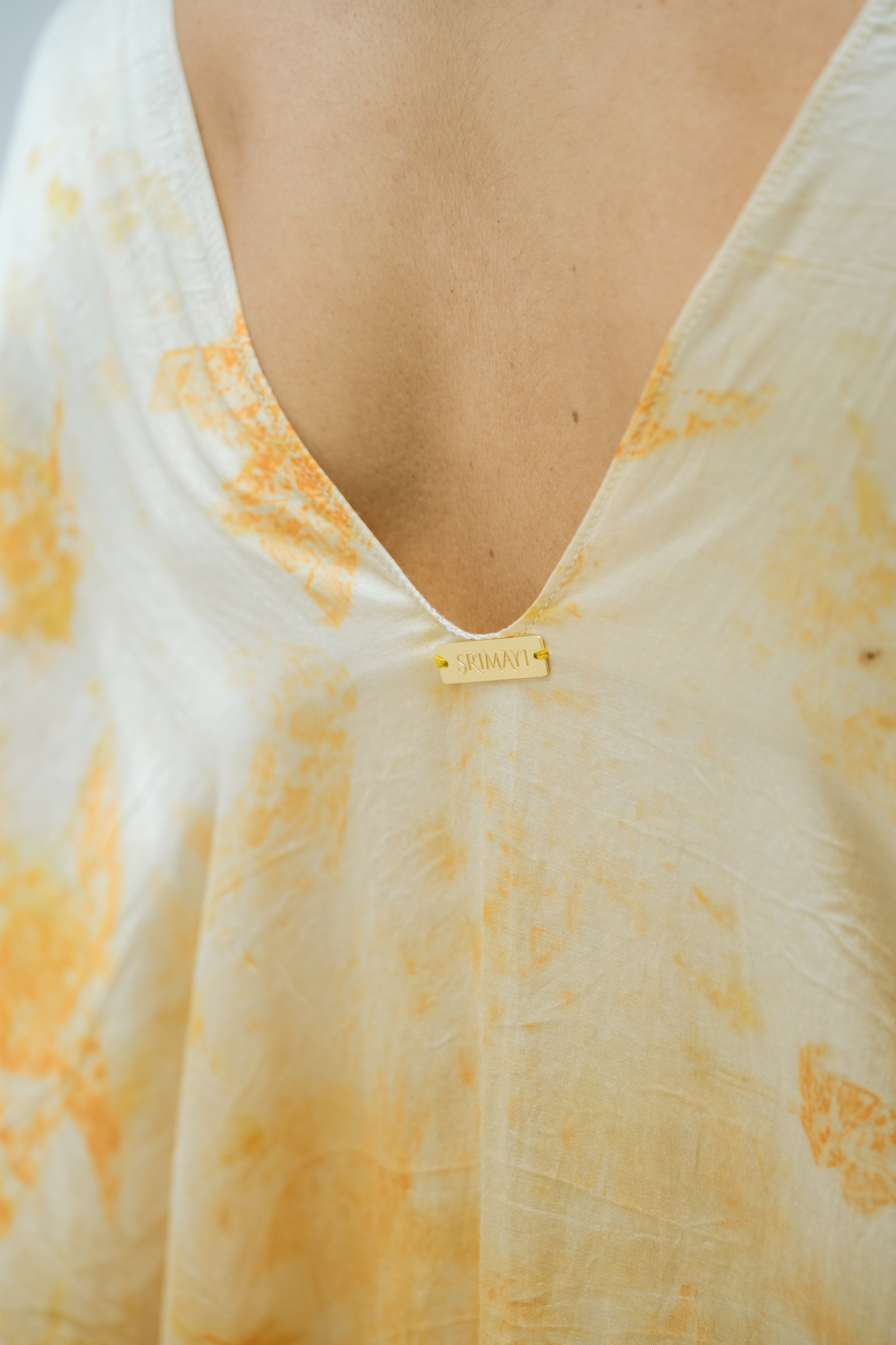 The Parvati – Yellow & Red Cotton Silk Eco Print Dress