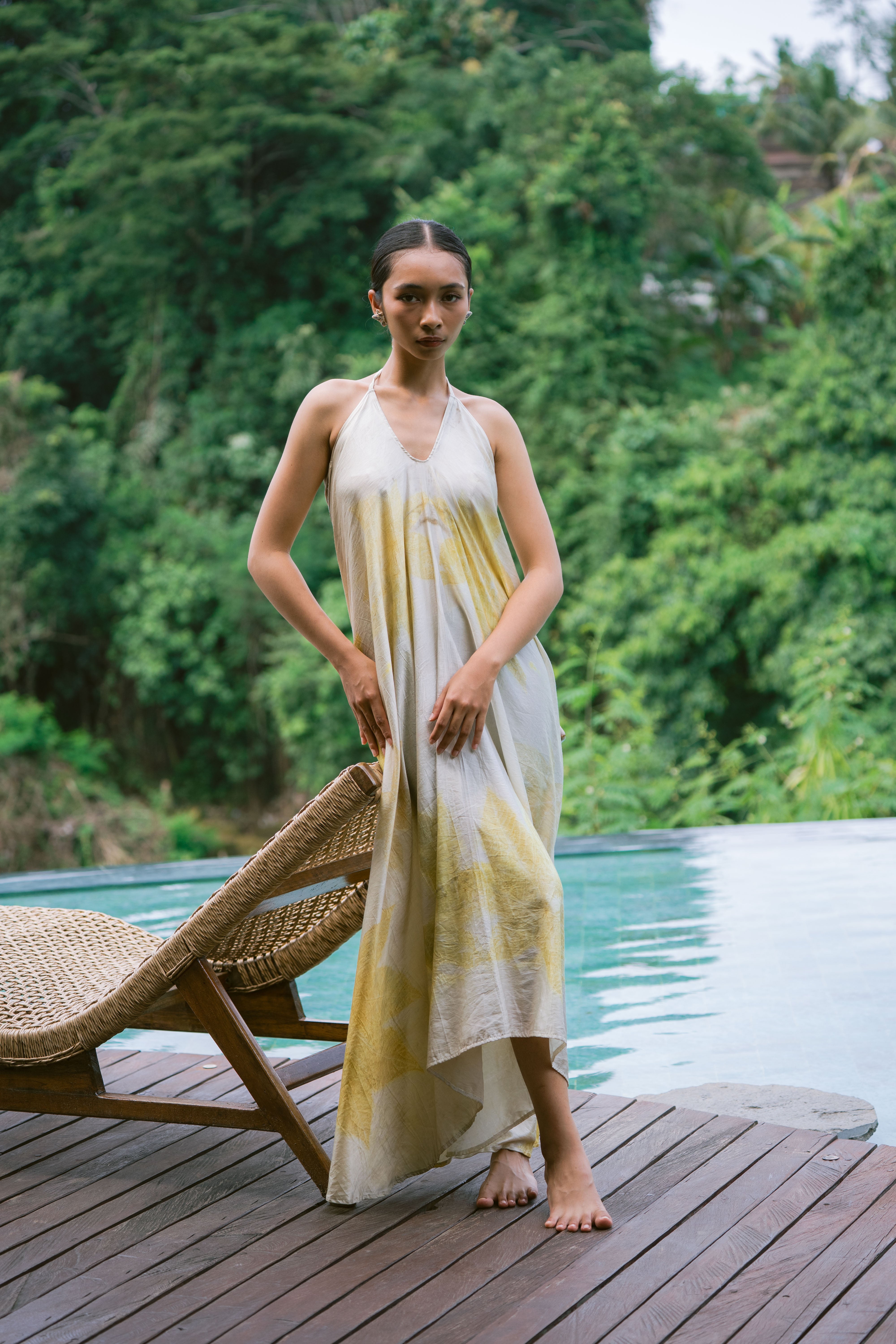 The Goddess – Yellow & White Cotton Silk Eco Print Dresses