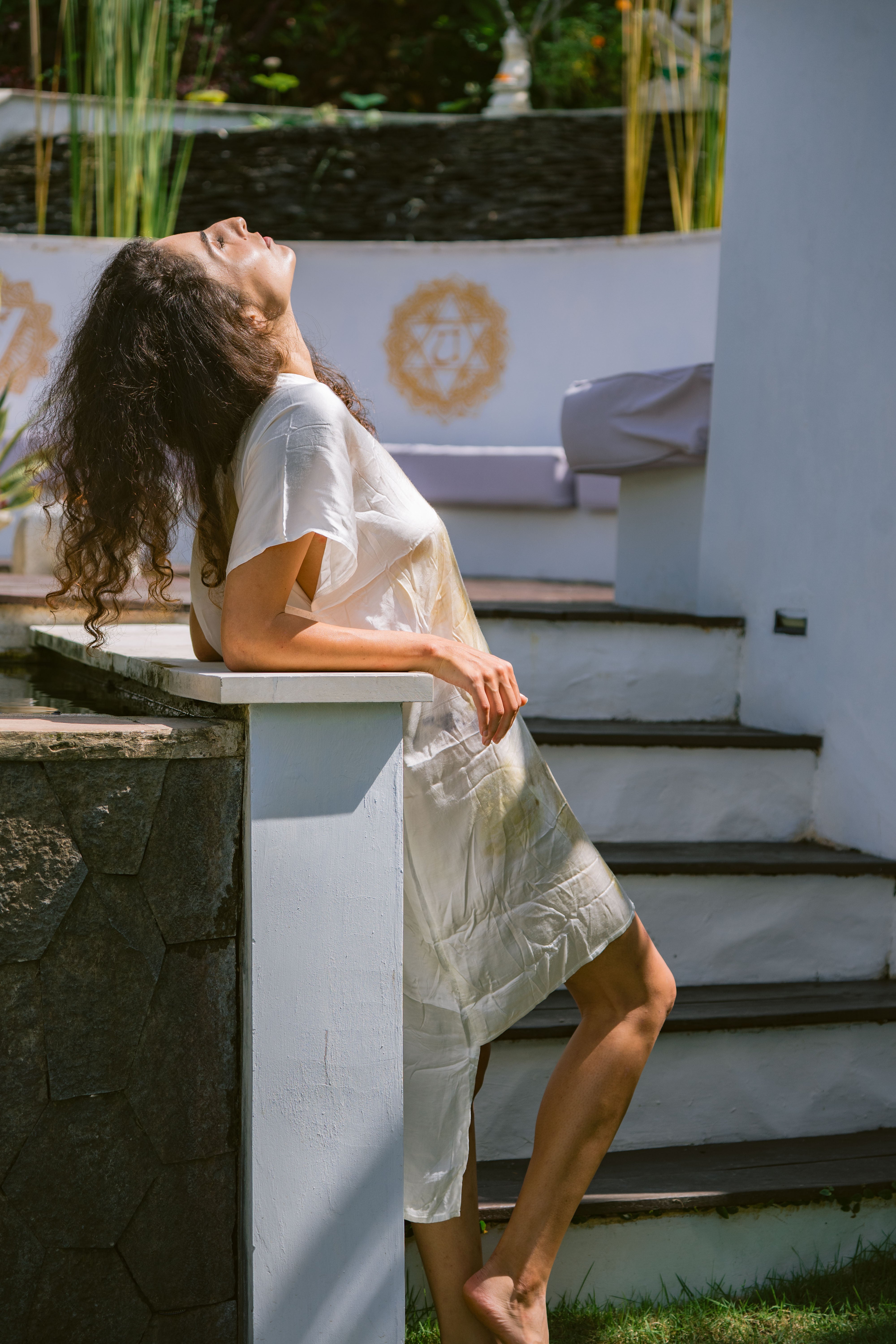 The Parvati – White, Yellow, Blue & Brown Cotton Silk Eco Print Dress