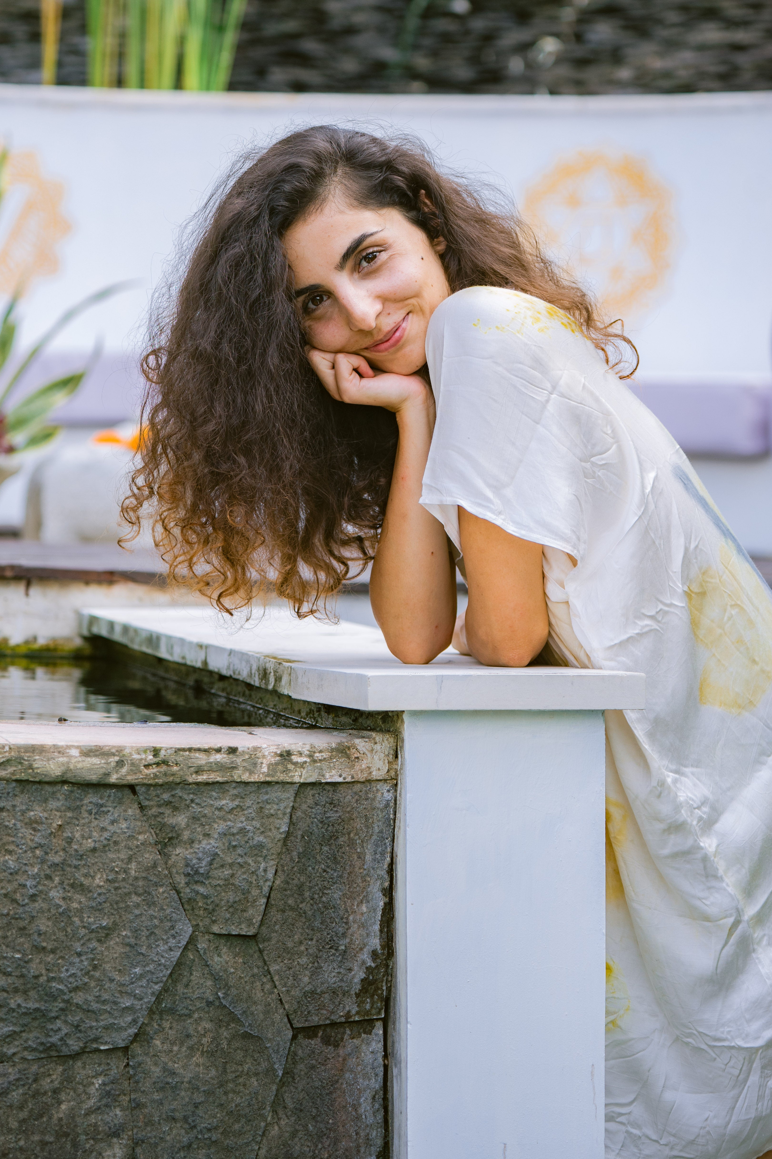 The Parvati – White, Yellow, Blue & Brown Cotton Silk Eco Print Dress