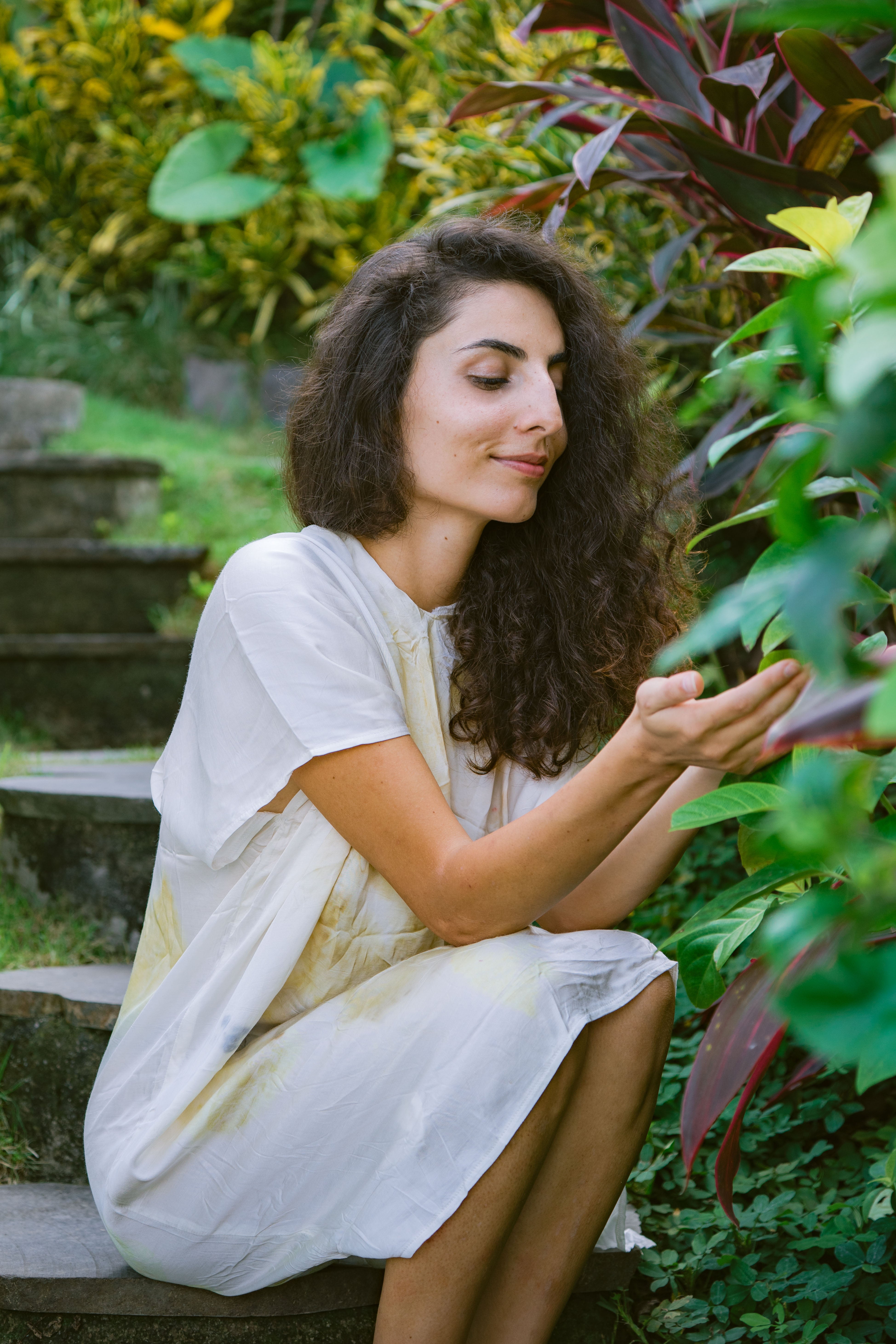 The Parvati – White, Yellow, Blue & Brown Cotton Silk Eco Print Dress