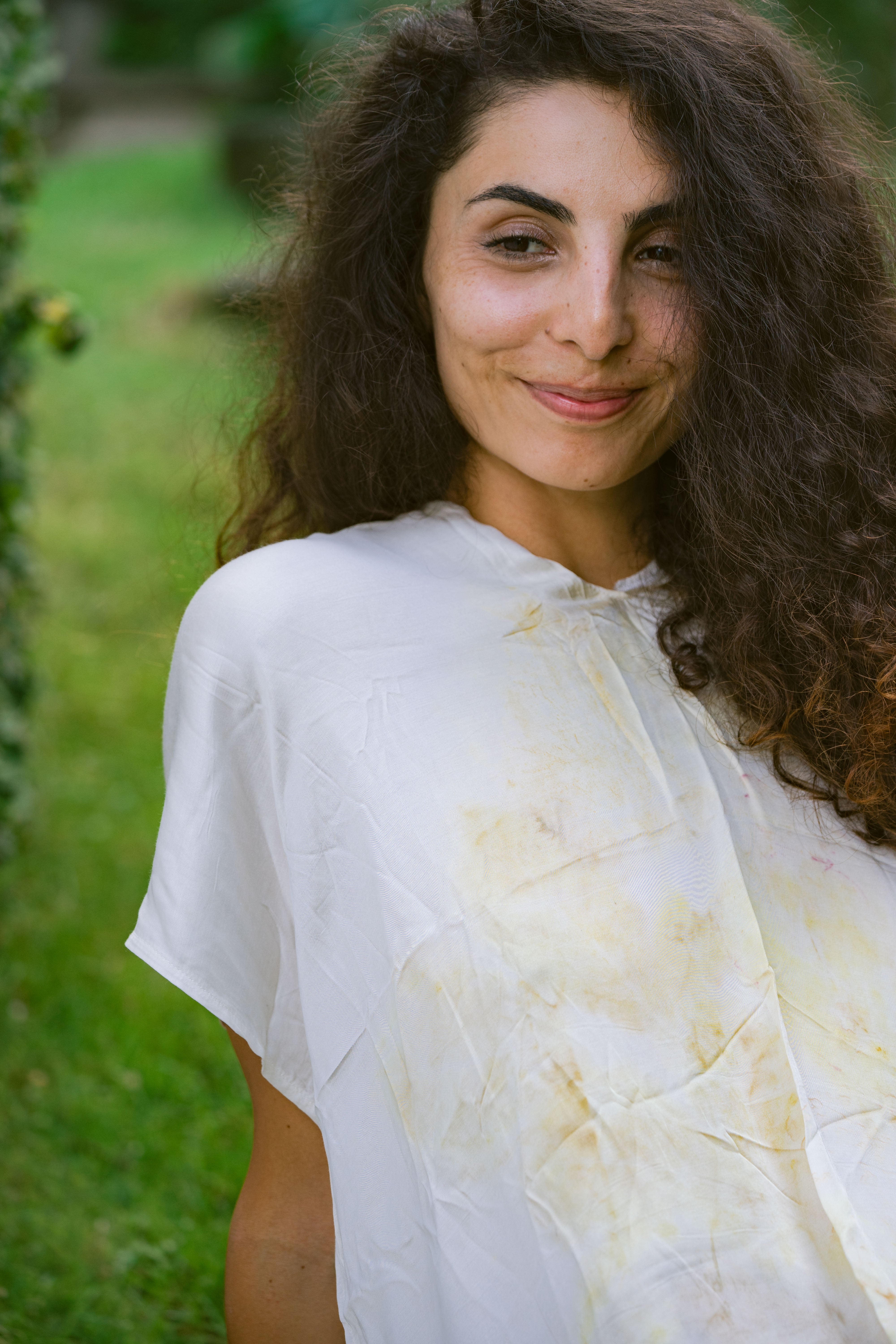 The Parvati – White, Yellow, Blue & Brown Cotton Silk Eco Print Dress