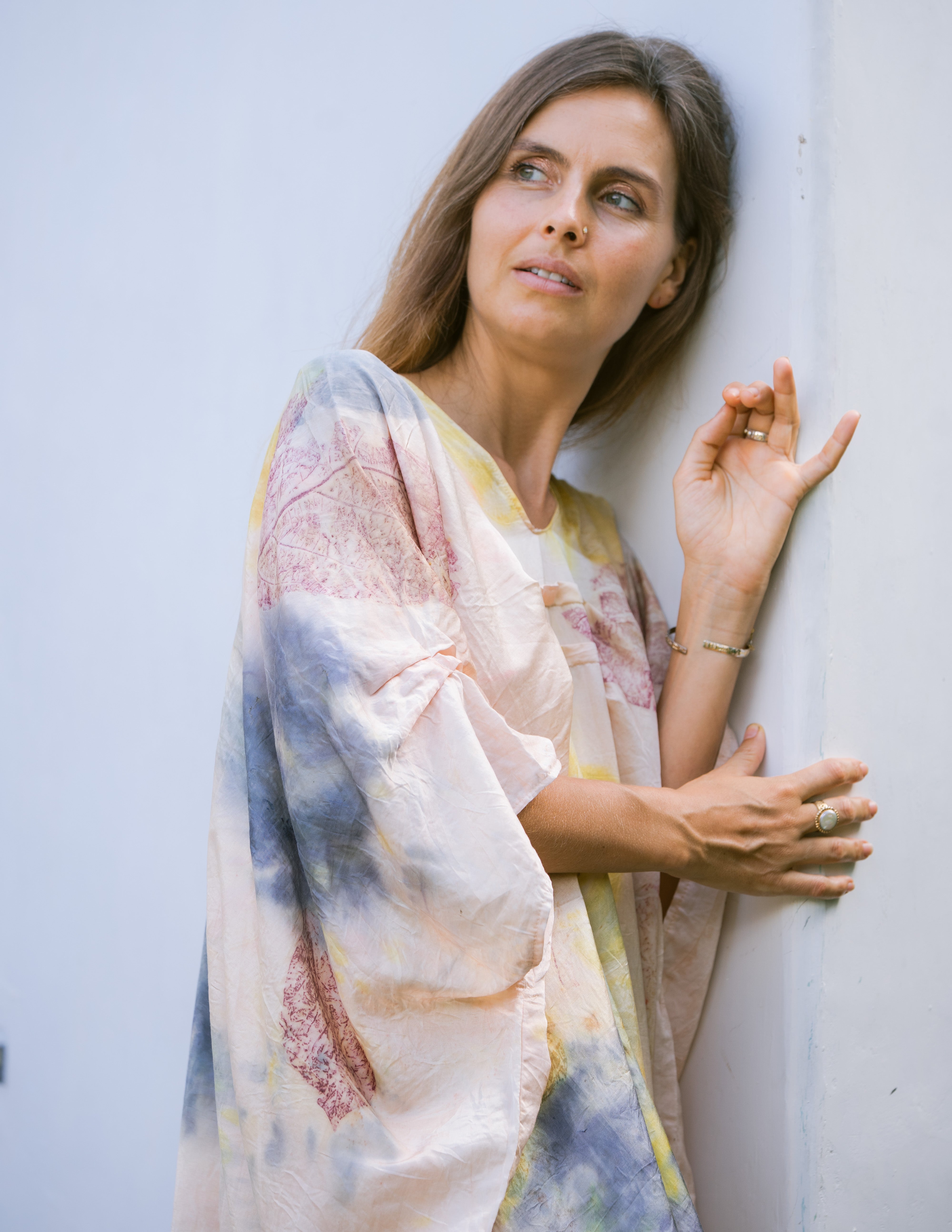 The Parvati – Blue, Pink, Purple & Yellow Cotton Silk Eco Print Dress