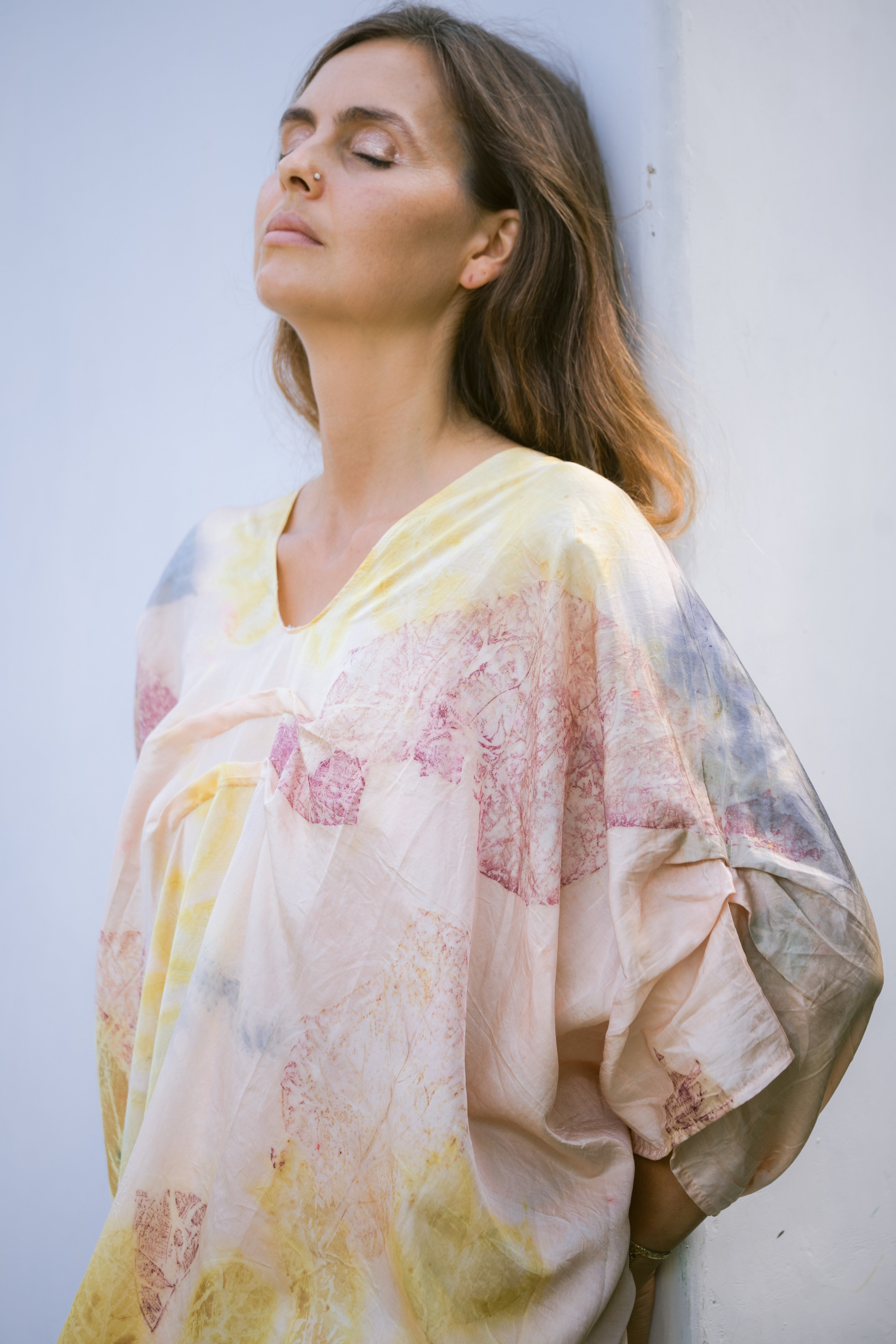 The Parvati – Blue, Pink, Purple & Yellow Cotton Silk Eco Print Dress