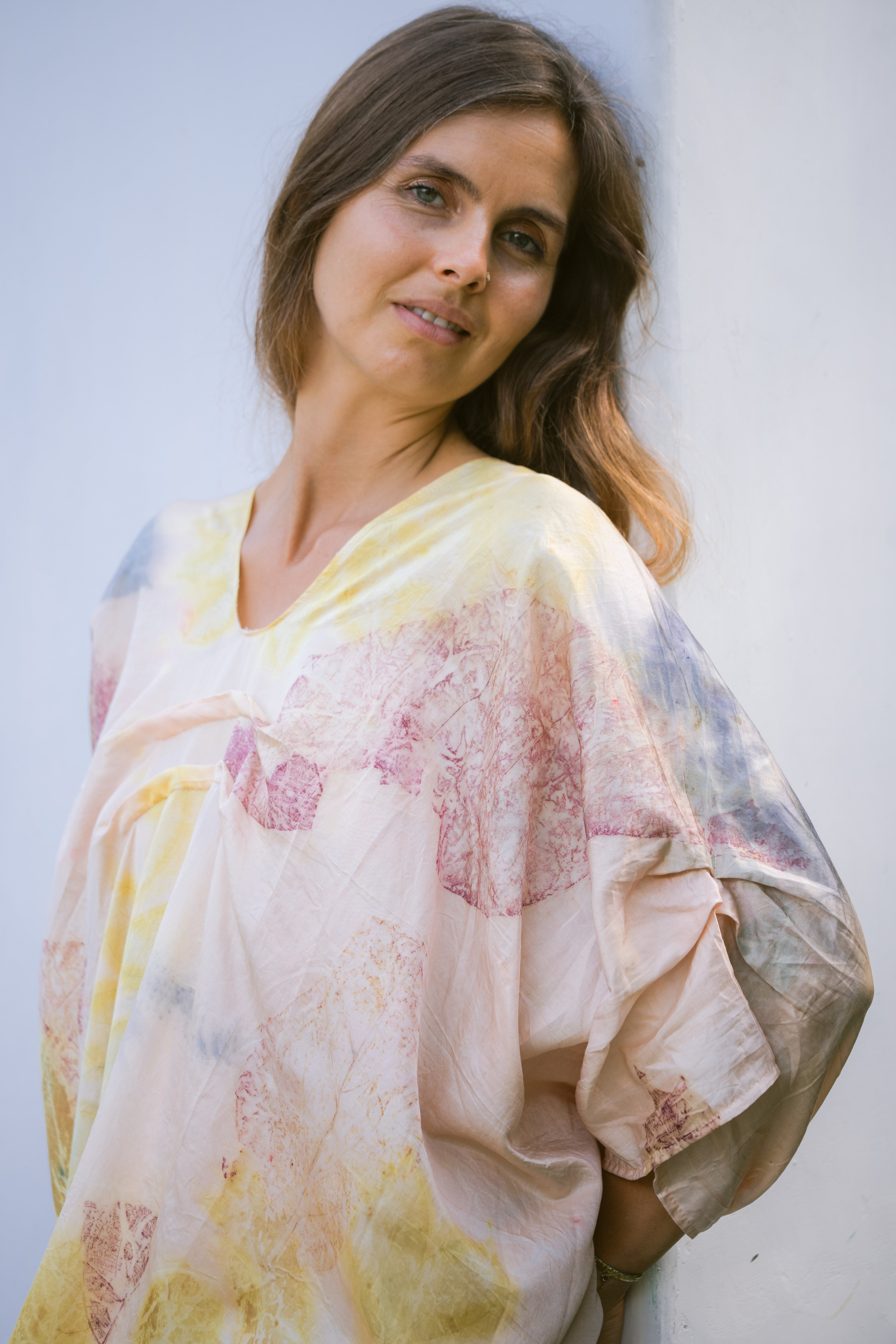 The Parvati – Blue, Pink, Purple & Yellow Cotton Silk Eco Print Dress