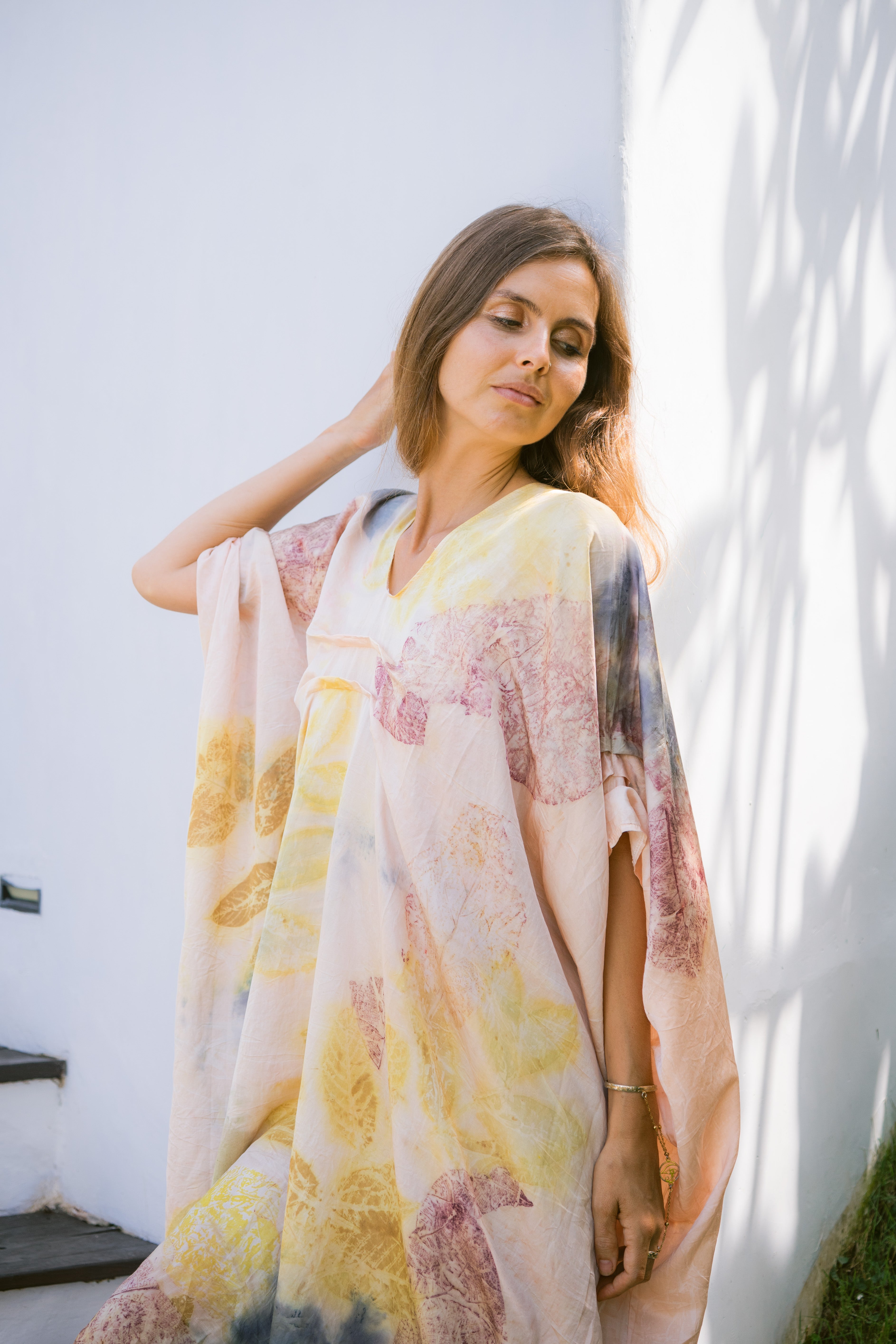 The Parvati – Blue, Pink, Purple & Yellow Cotton Silk Eco Print Dress