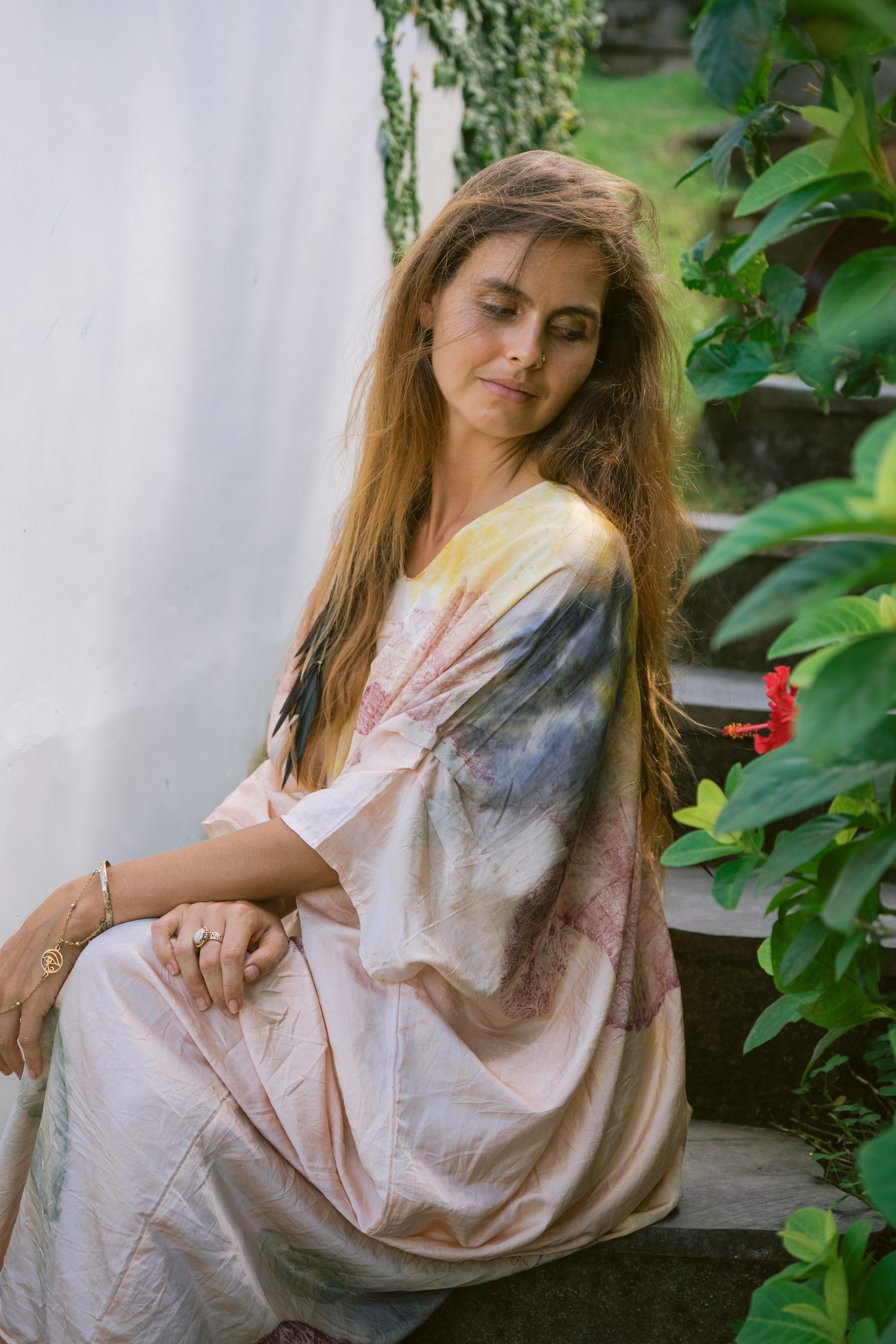 The Parvati – Blue, Pink, Purple & Yellow Cotton Silk Eco Print Dress