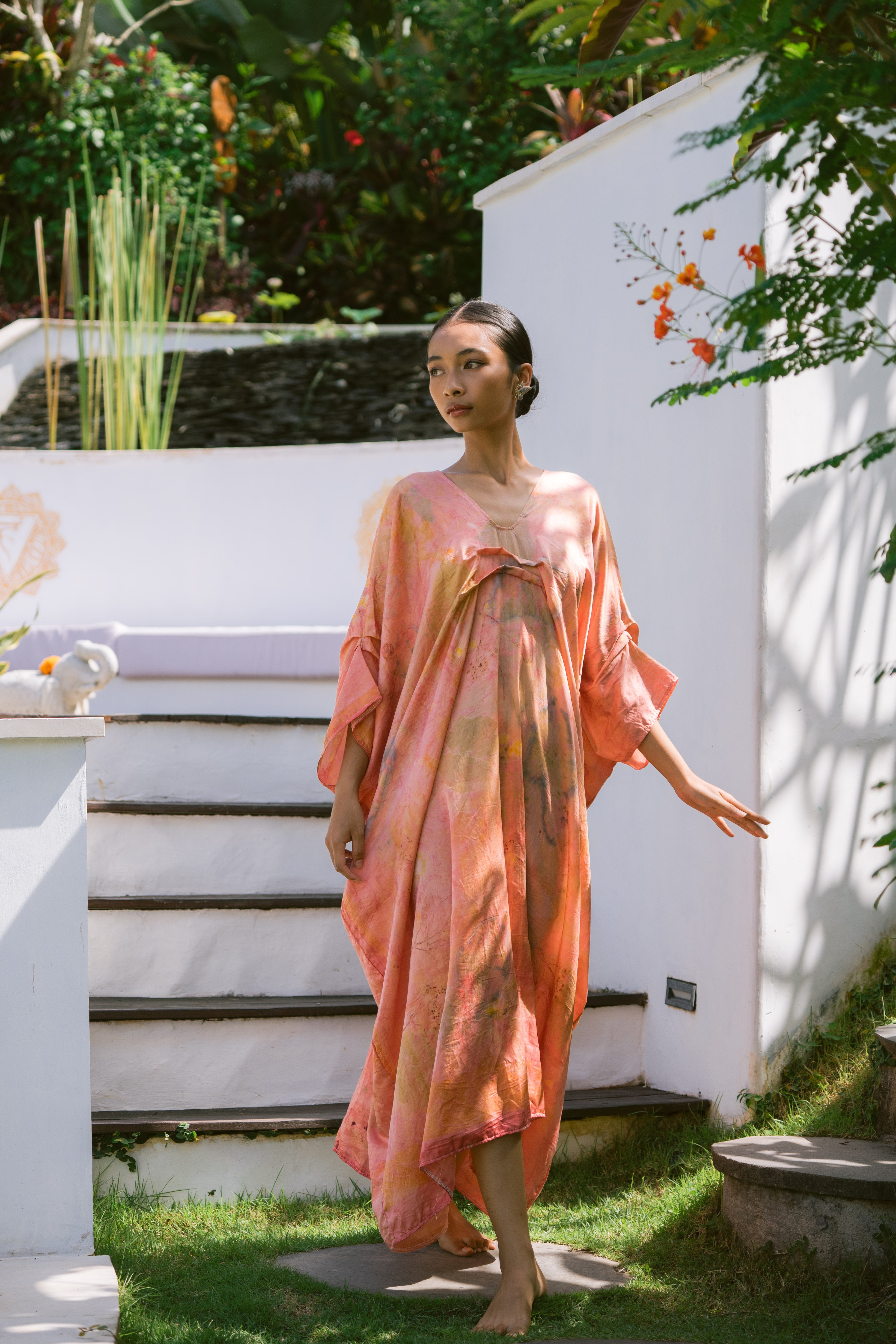 The Parvati – Blue, Pink, Green & Yellow Cotton Silk Eco Print Dress