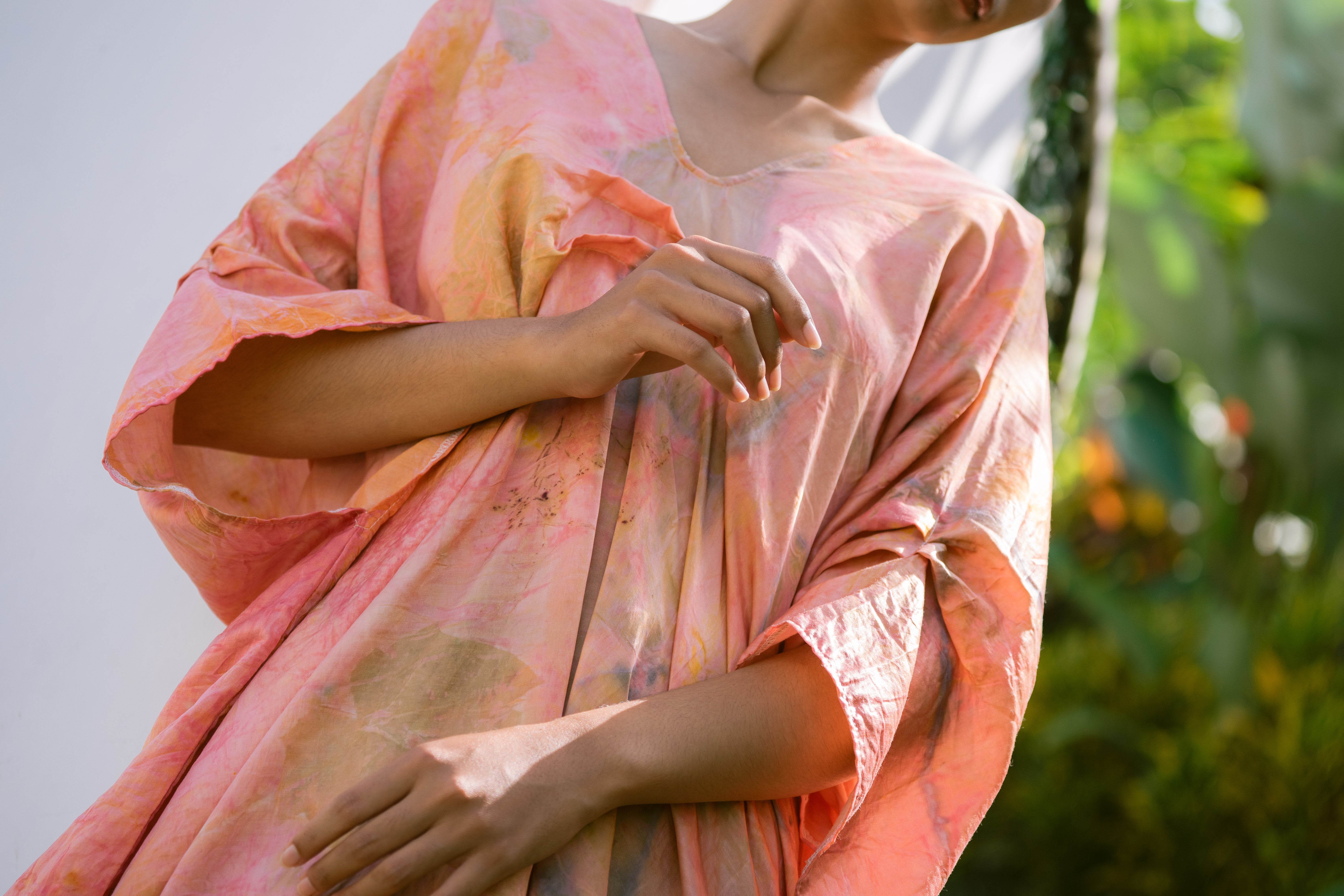 The Parvati – Blue, Pink, Green & Yellow Cotton Silk Eco Print Dress