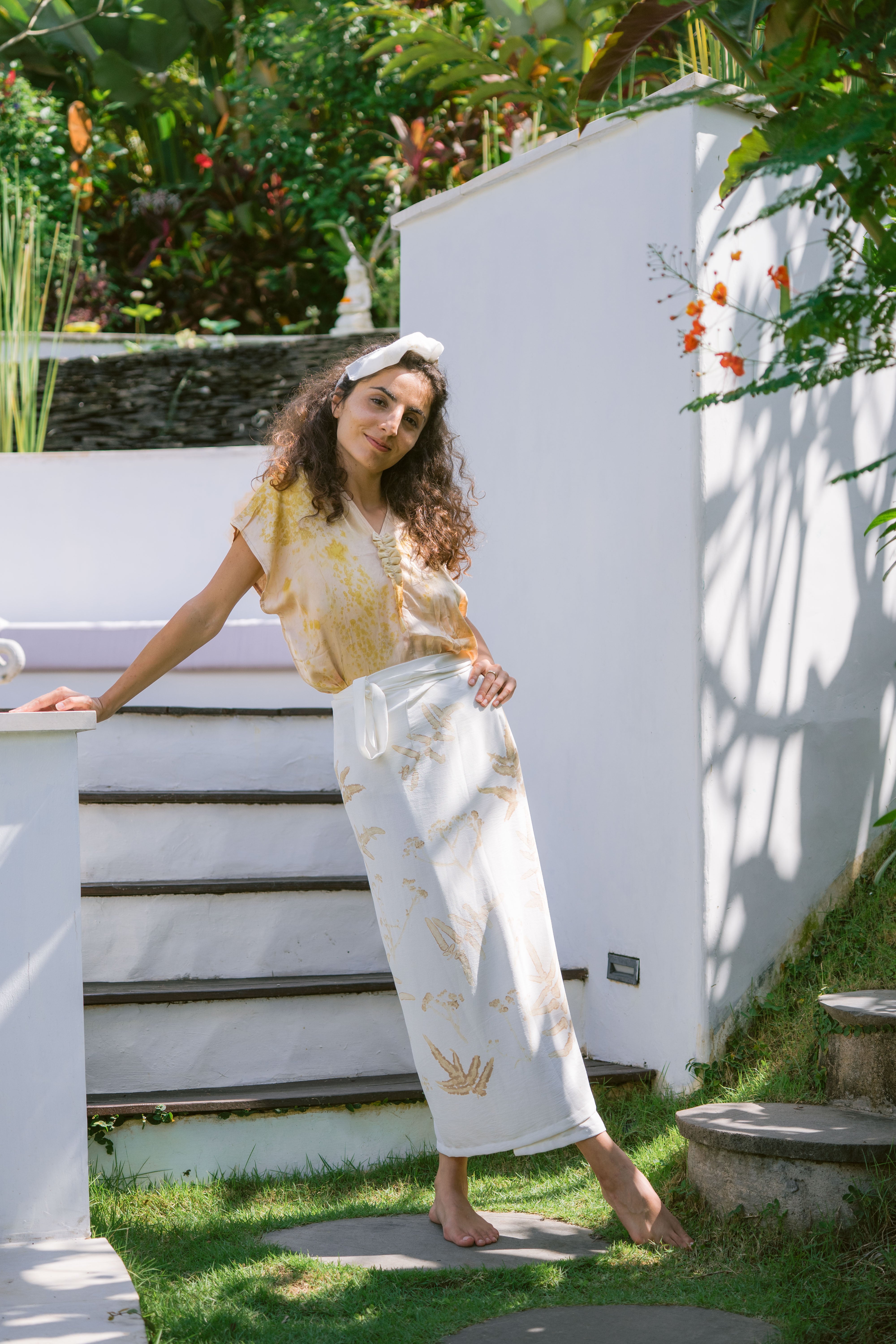 The Saraswati  White, Blue, Orange, Brown & Yellow Organic Cotton Silk Top