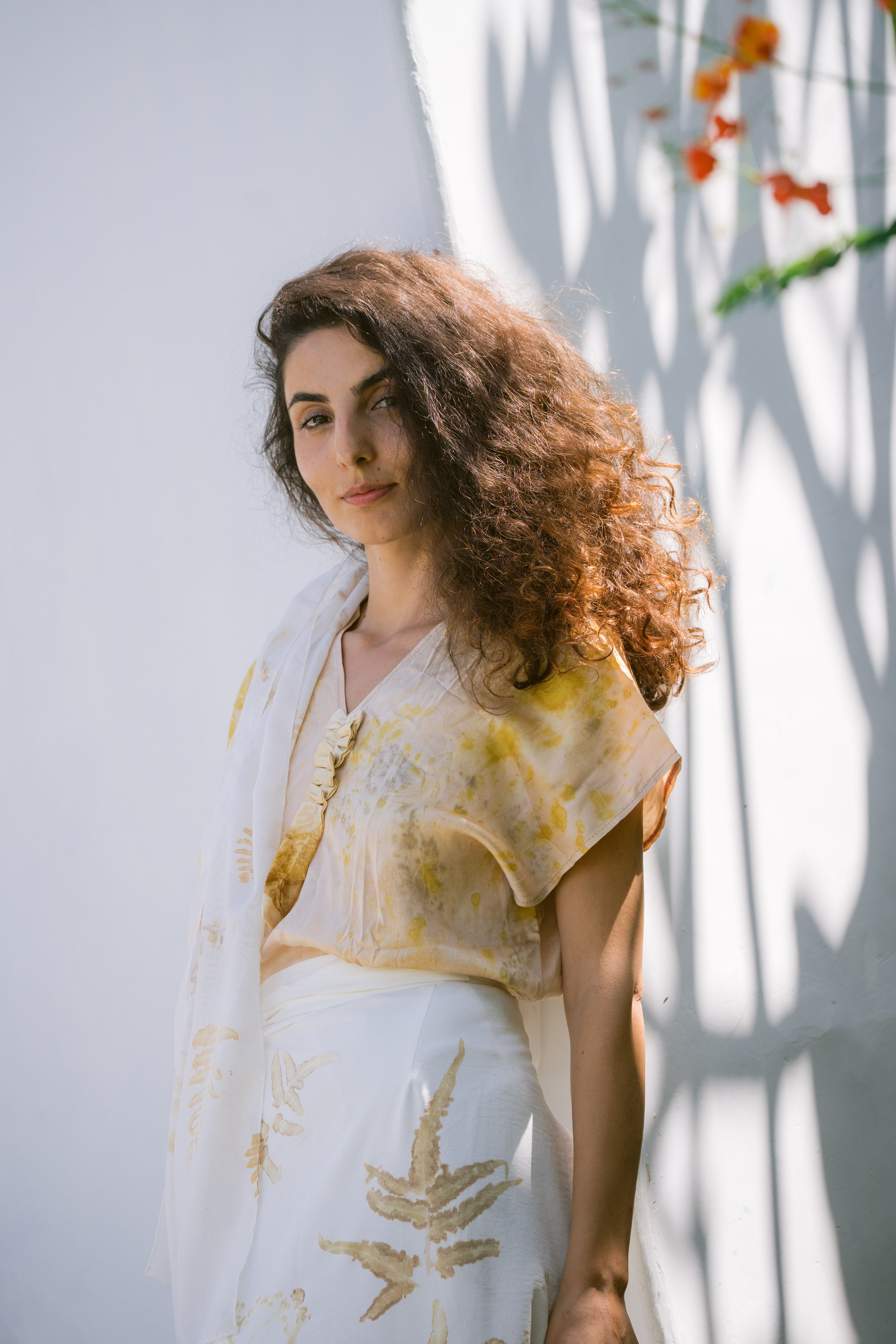 The Saraswati  White, Blue, Orange, Brown & Yellow Organic Cotton Silk Top