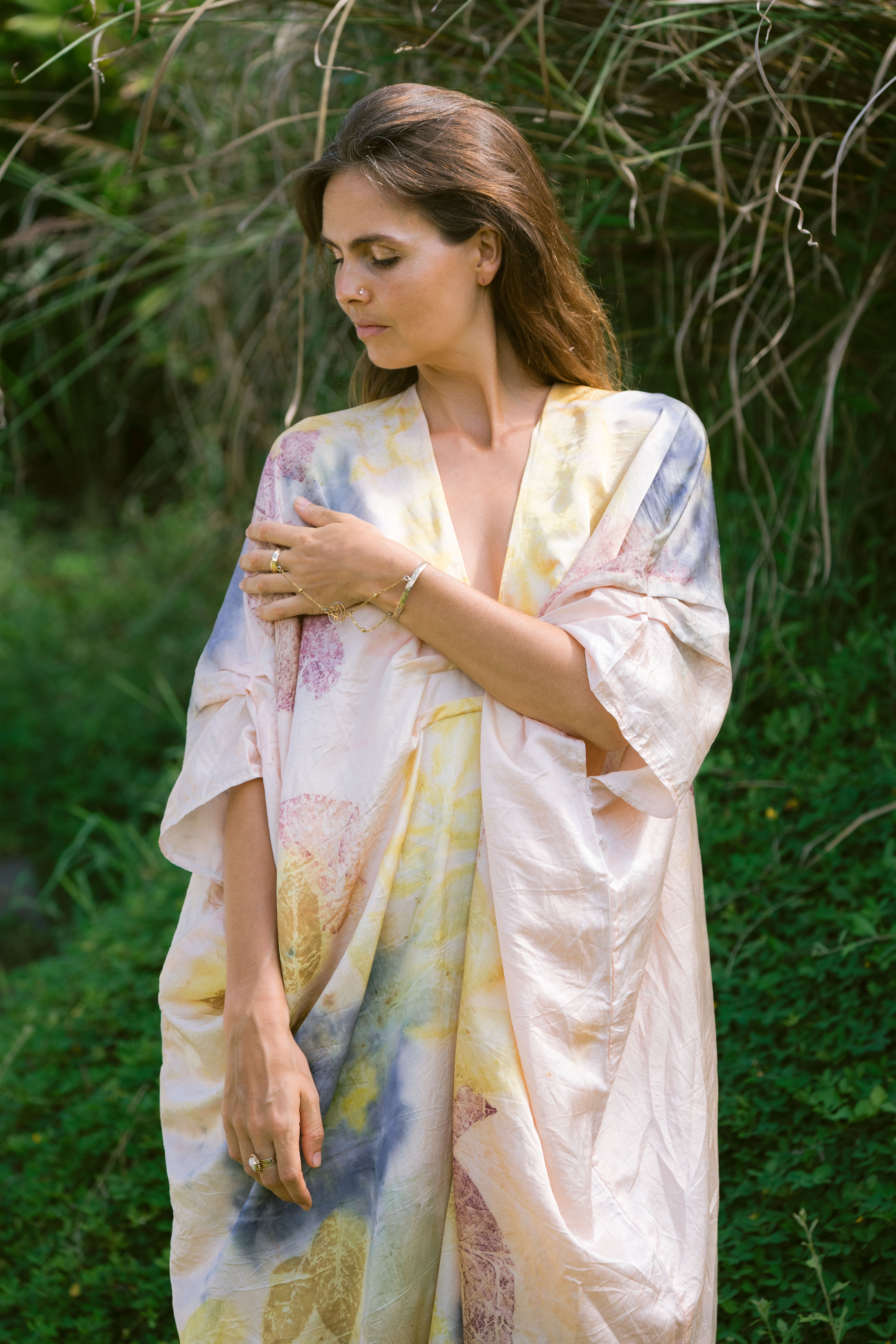 The Parvati – Blue, Pink, Purple & Yellow Cotton Silk Eco Print Dress