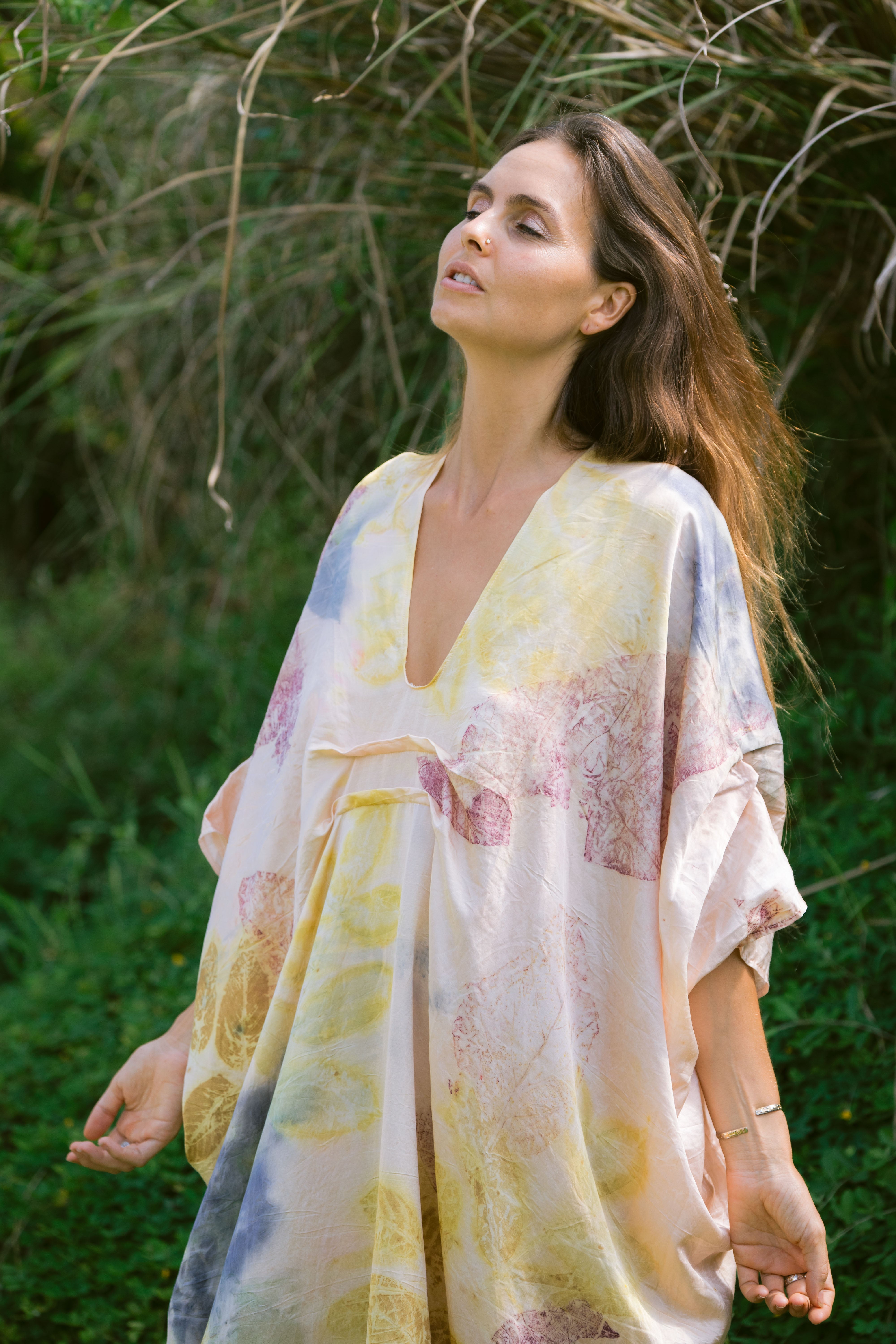 The Parvati – Blue, Pink, Purple & Yellow Cotton Silk Eco Print Dress