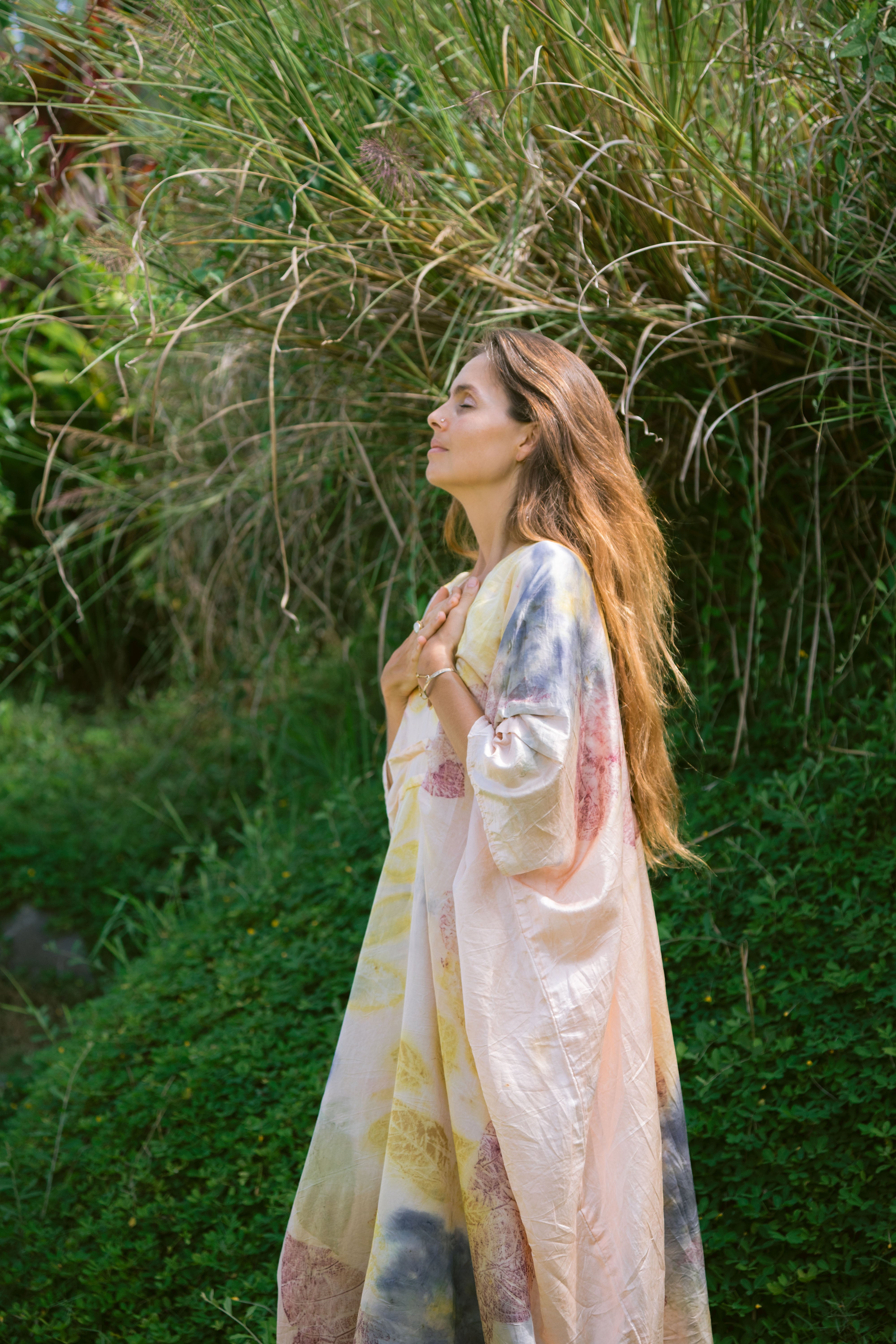 The Parvati – Blue, Pink, Purple & Yellow Cotton Silk Eco Print Dress