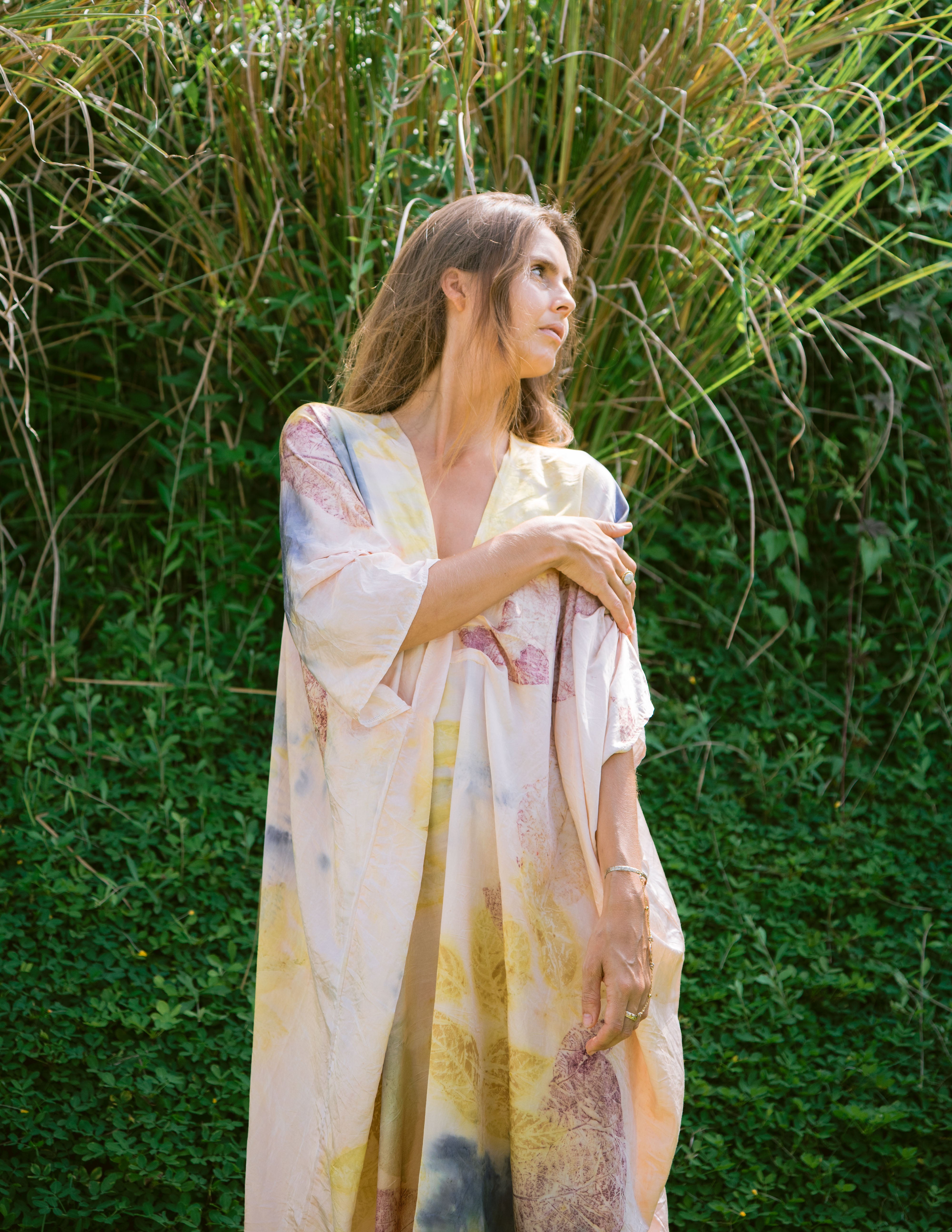 The Parvati – Blue, Pink, Purple & Yellow Cotton Silk Eco Print Dress