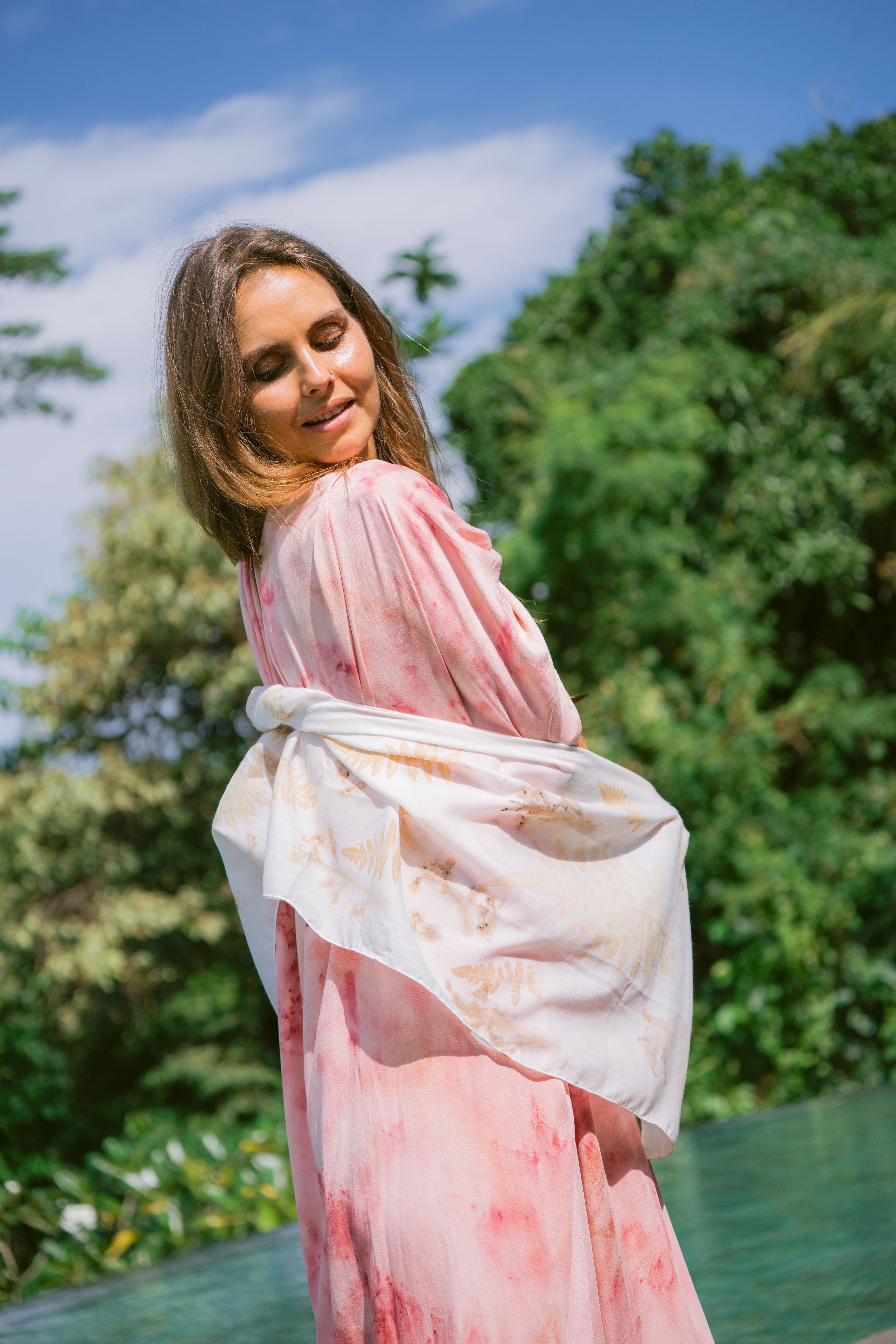 The Ratna Sari, White, Yellow & Gold Leaves Organic Cotton Shawl