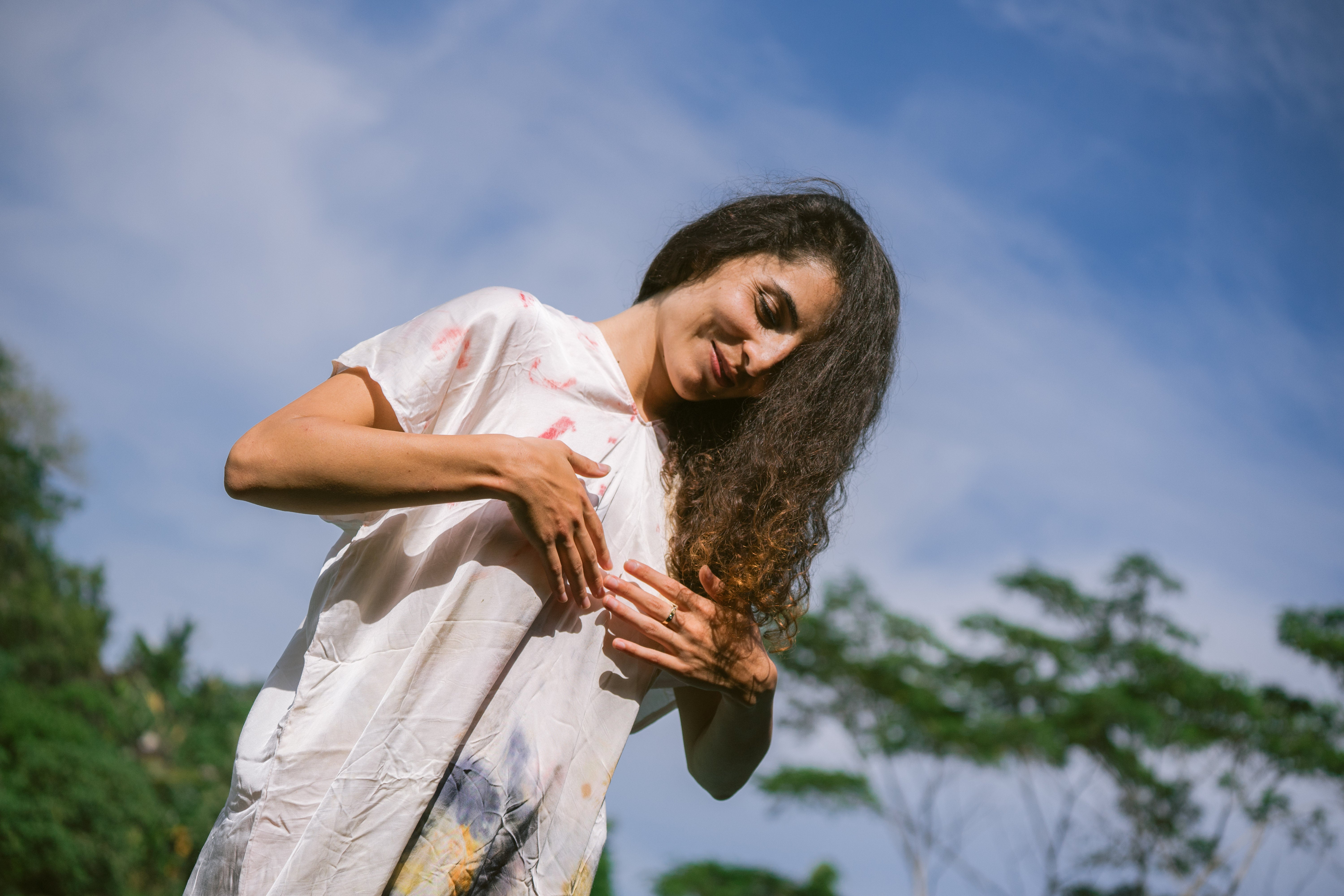 The Parvati – White, Red, Yellow & Blue Cotton Silk Eco Print Dress