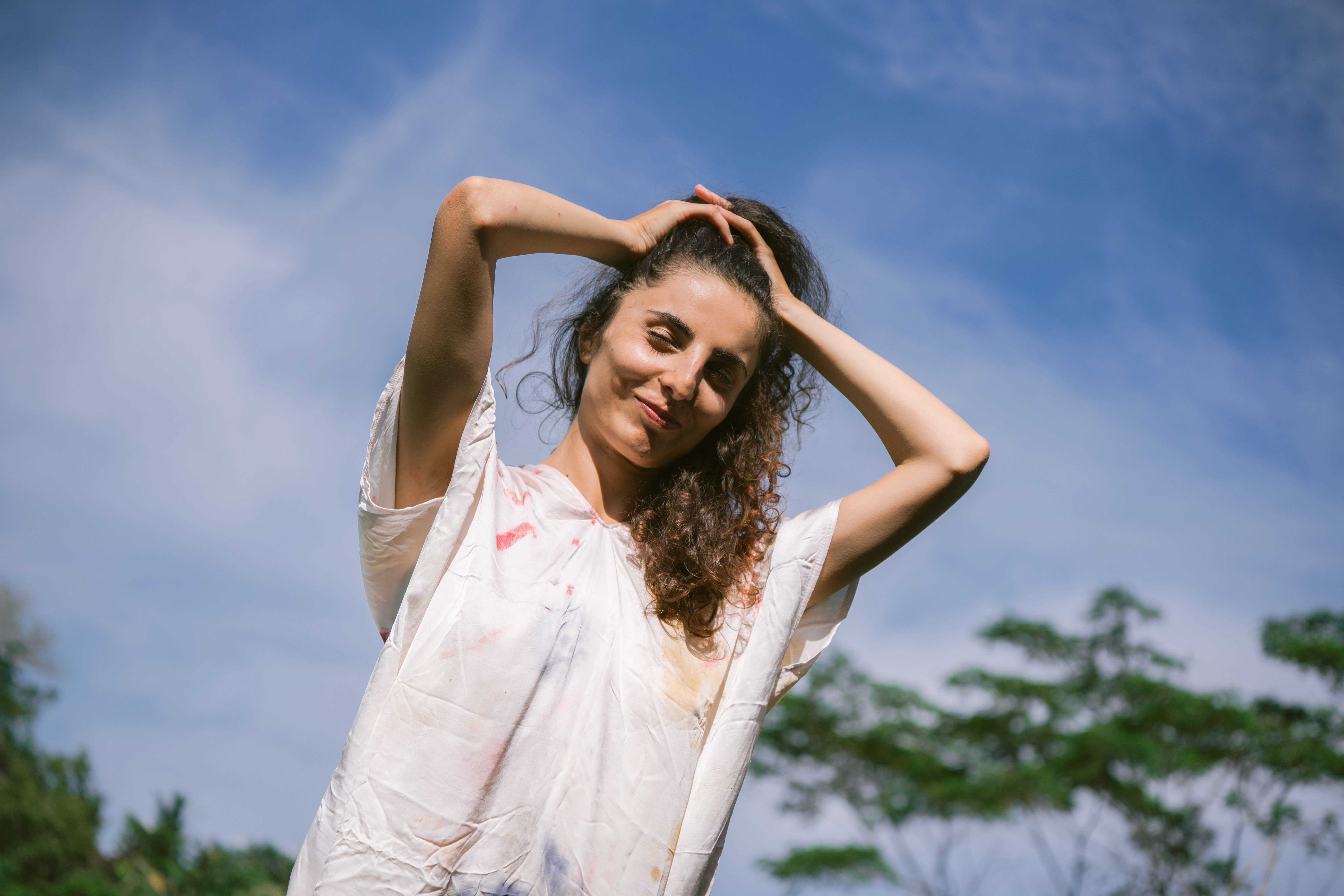 The Parvati – White, Red, Yellow & Blue Cotton Silk Eco Print Dress