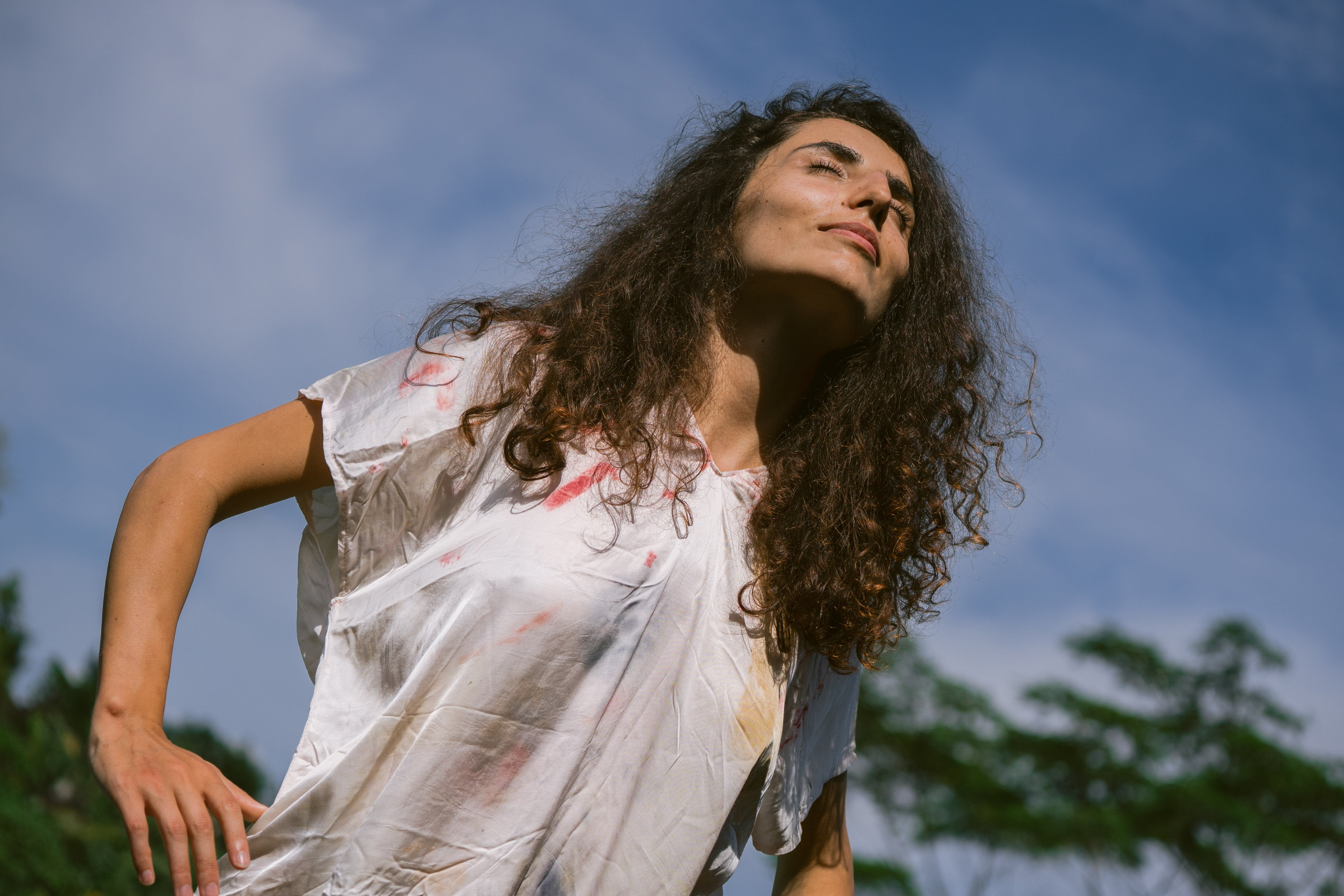 The Parvati – White, Red, Yellow & Blue Cotton Silk Eco Print Dress