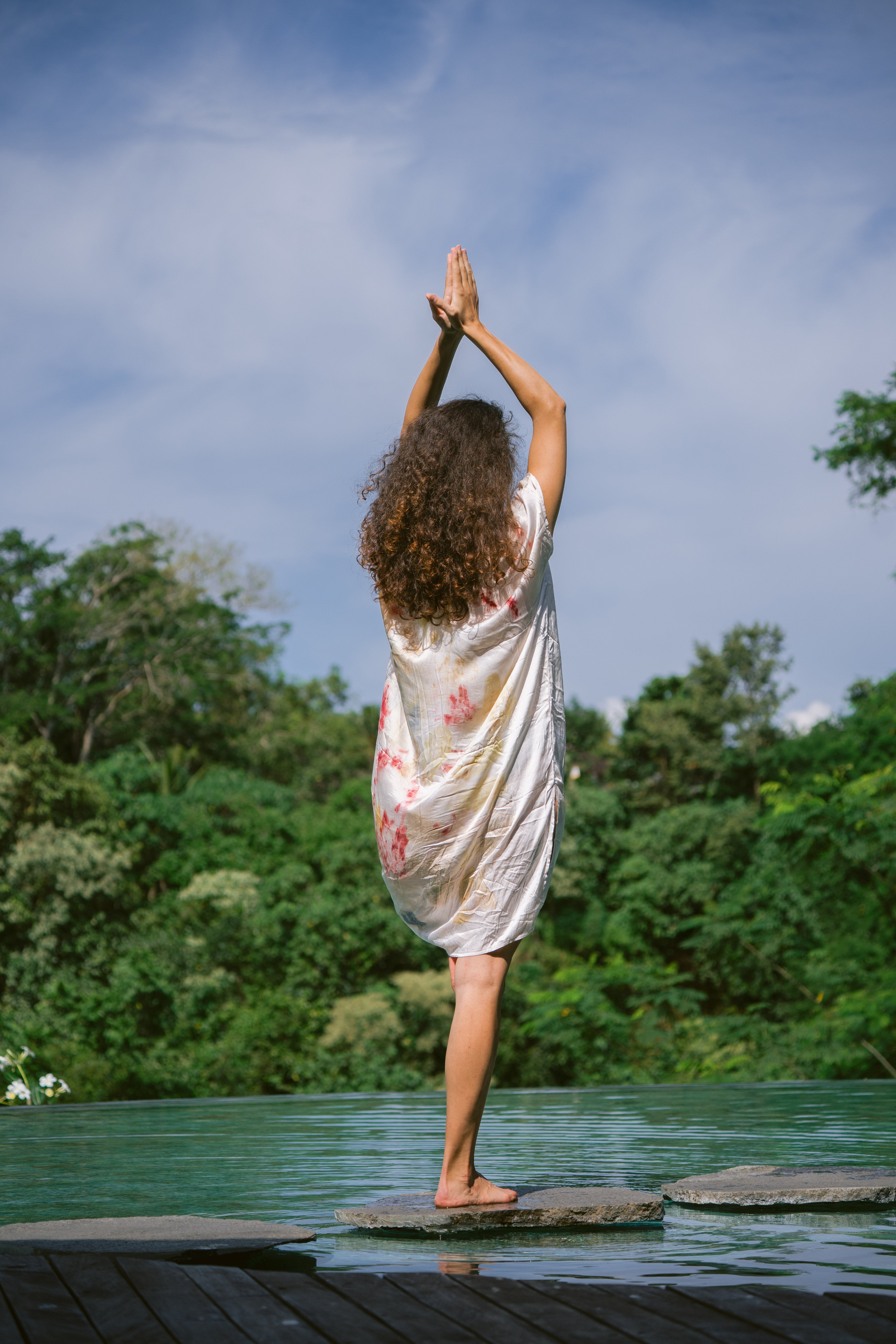 The Parvati – White, Red, Yellow & Blue Cotton Silk Eco Print Dress