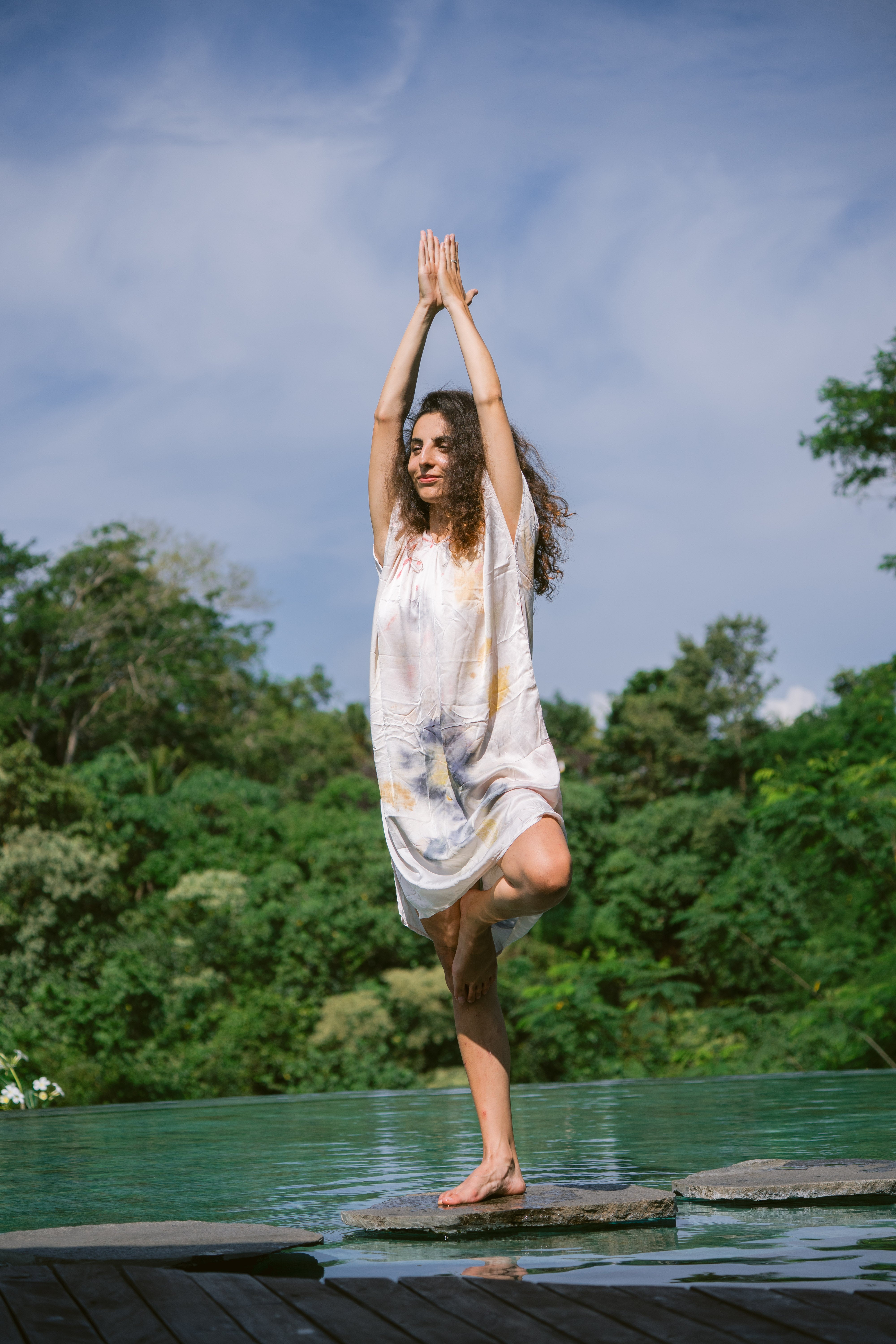 The Parvati – White, Red, Yellow & Blue Cotton Silk Eco Print Dress