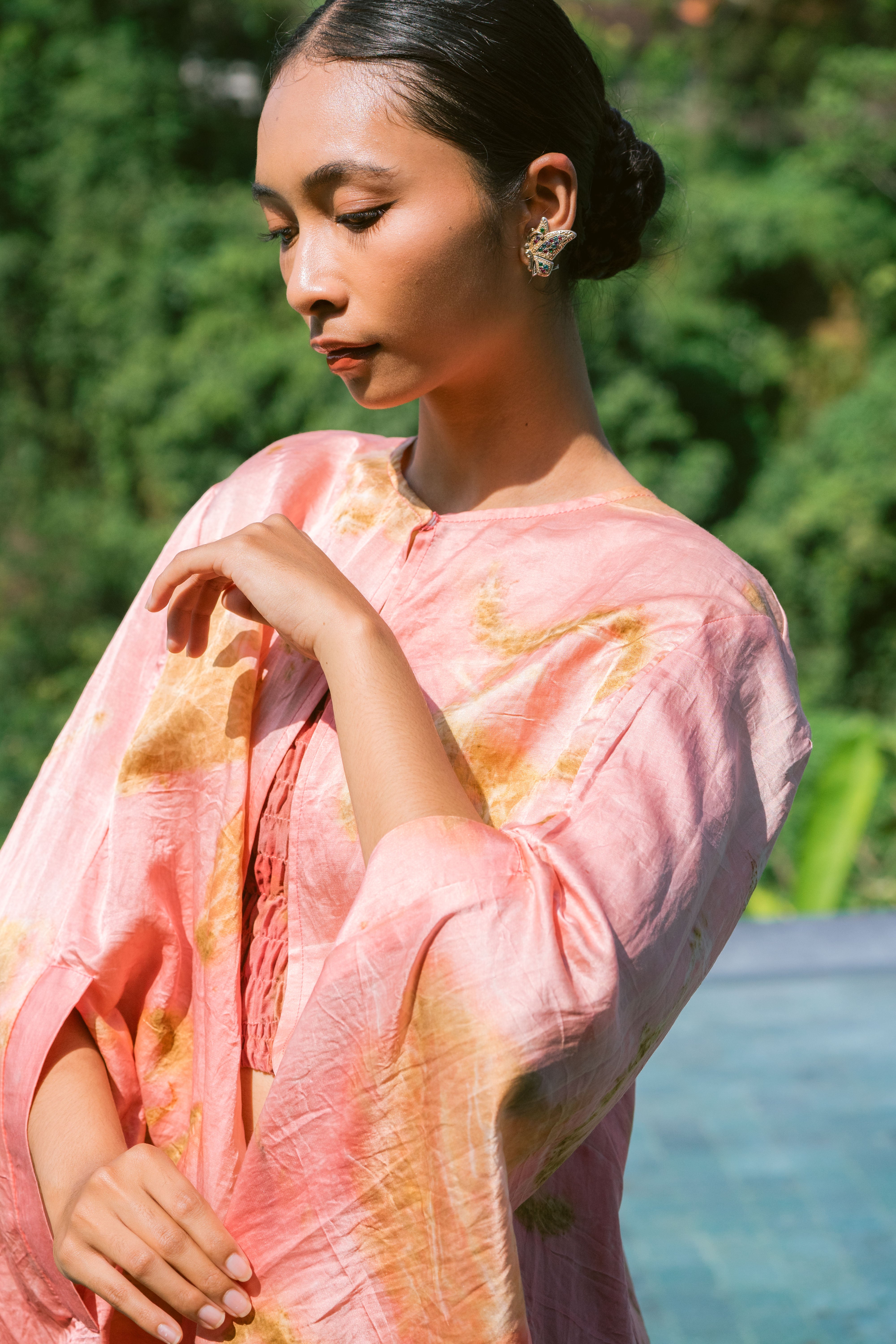 The Lotus Pink & Gold Organic Cotton Silk Kimono Out Fit