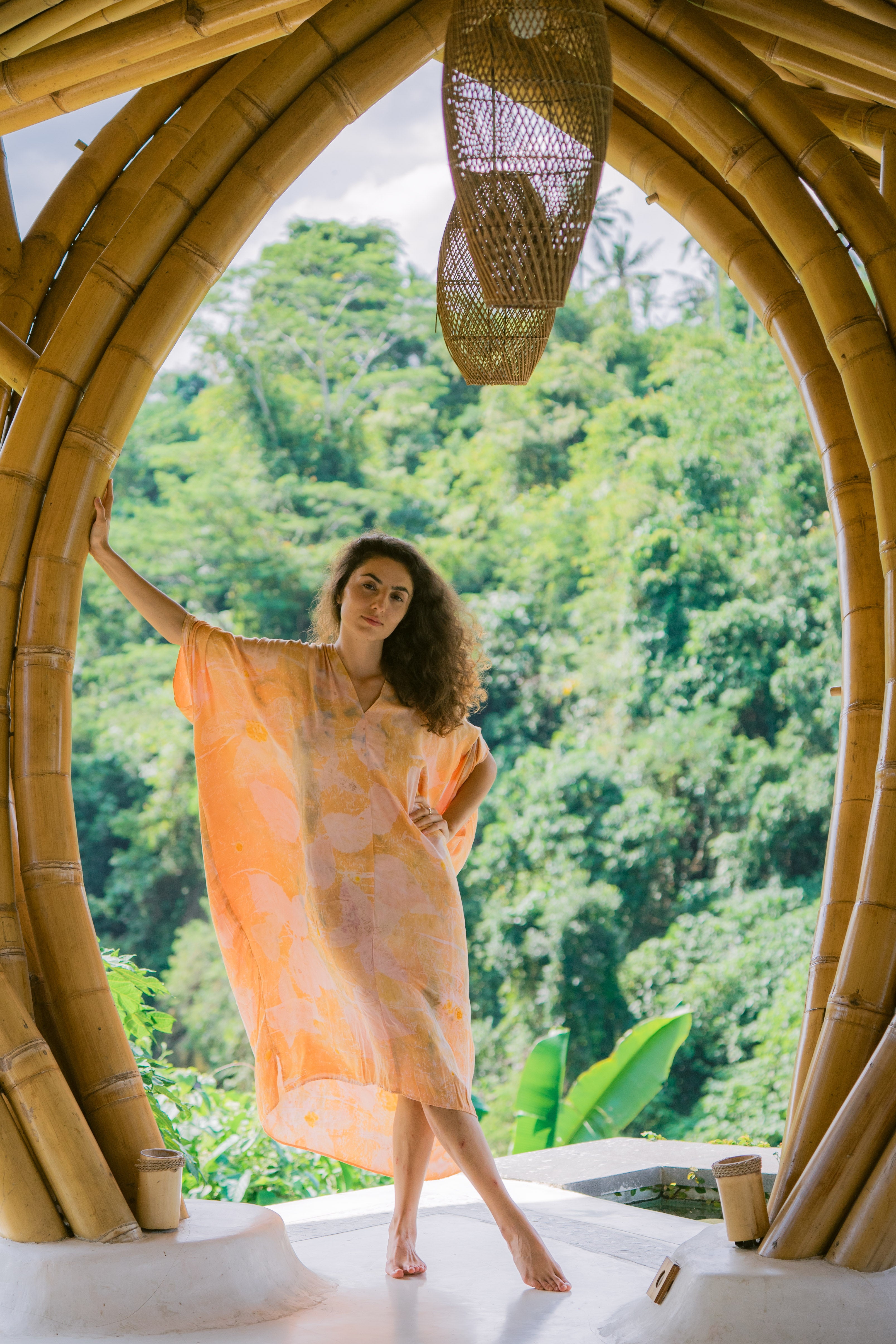 The Parvati – Pink, Green, Yellow & Blue Cotton Silk Eco Print Dress