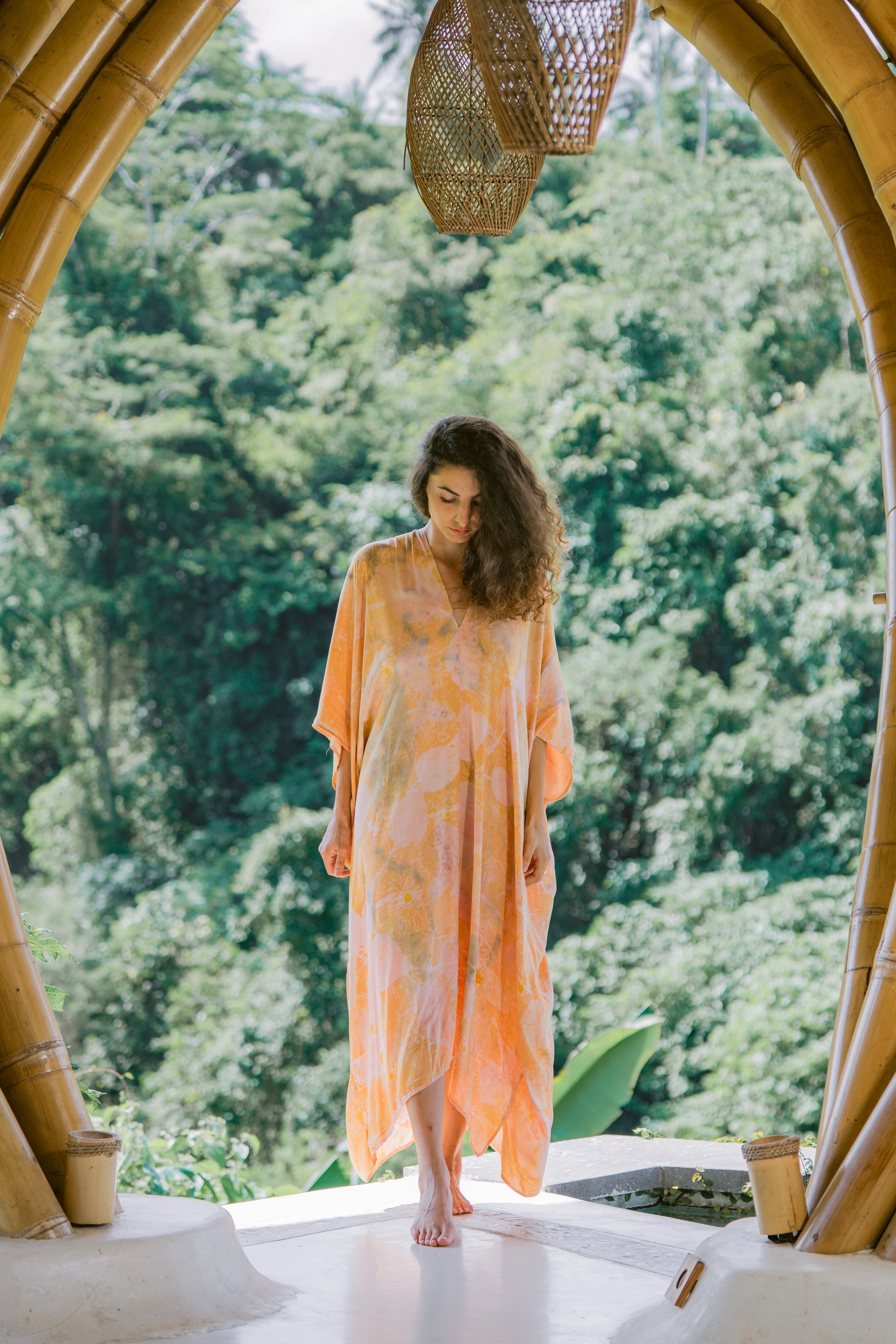 The Parvati – Pink, Green, Yellow & Blue Cotton Silk Eco Print Dress