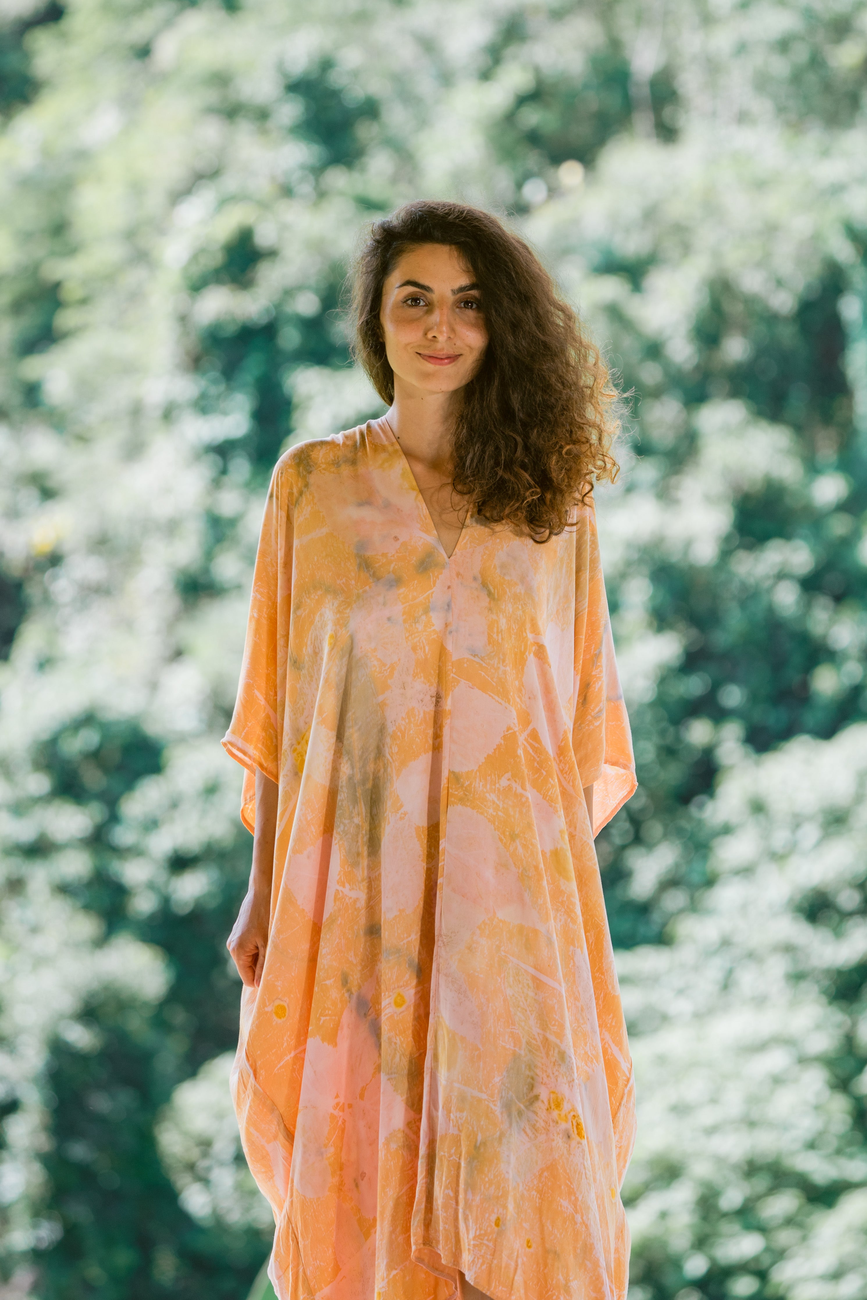 The Parvati – Pink, Green, Yellow & Blue Cotton Silk Eco Print Dress