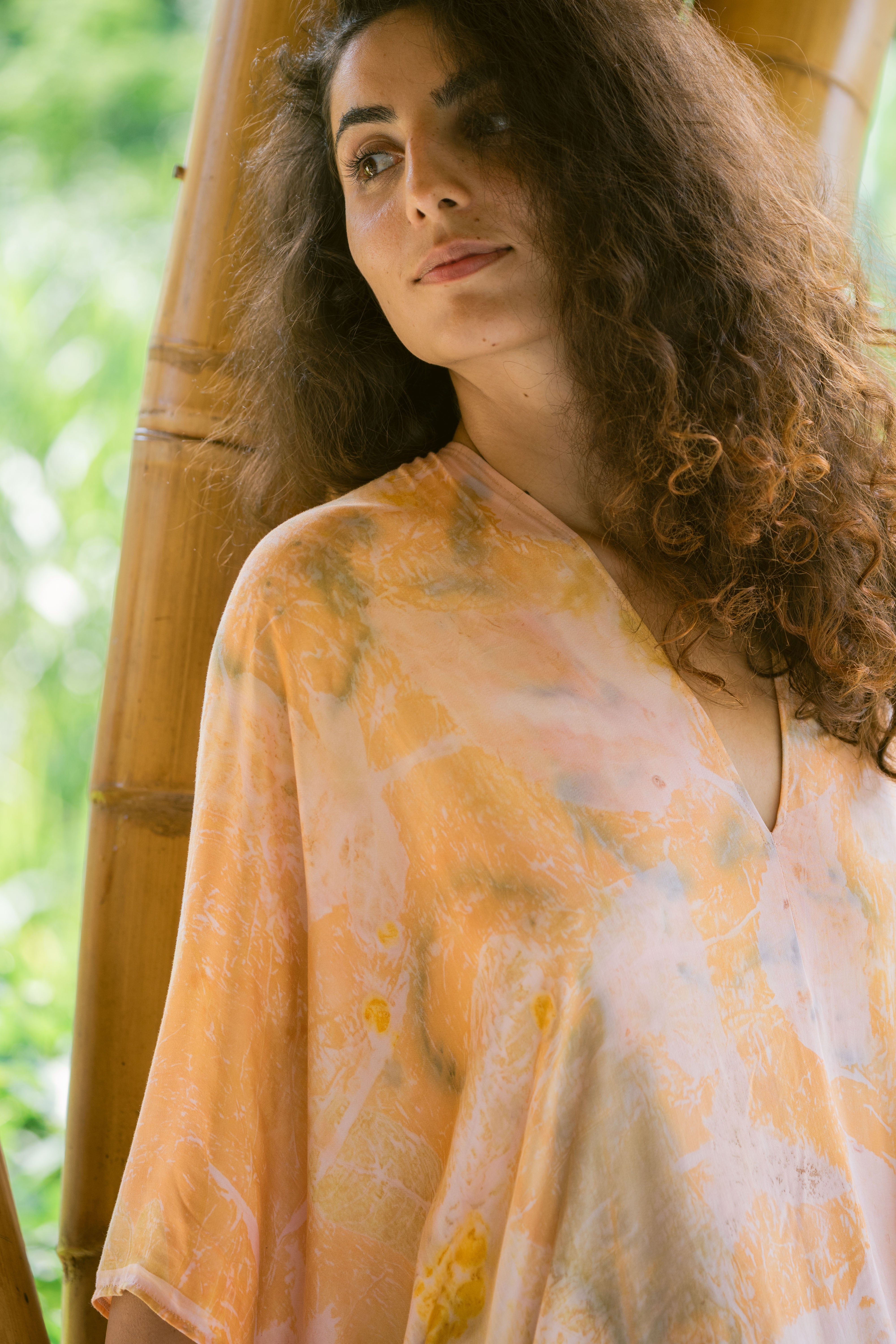 The Parvati – Pink, Green, Yellow & Blue Cotton Silk Eco Print Dress