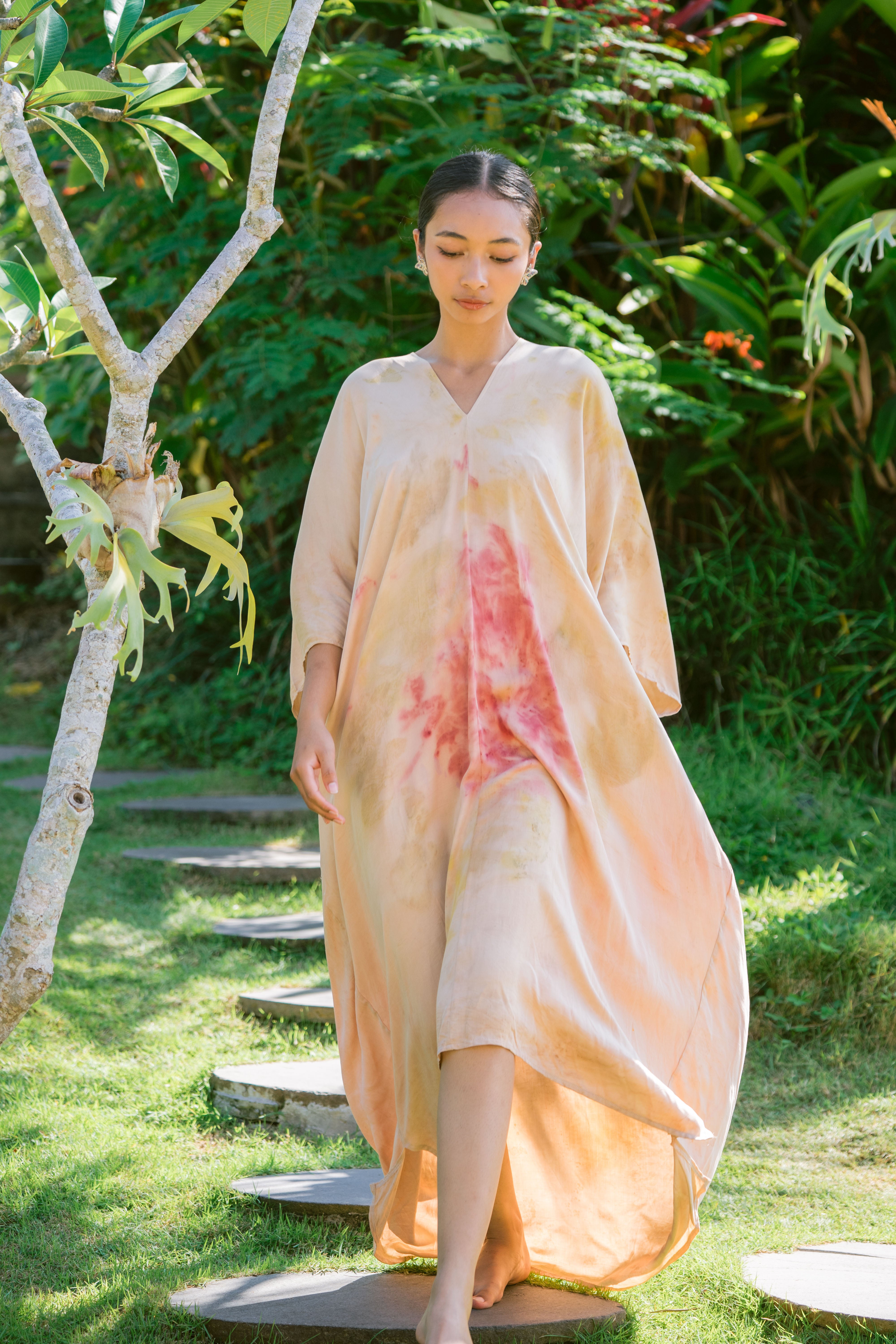 The Parvati – Dusty Pink, Red, Yellow & Green  Eco Vero Friendly Print Dress