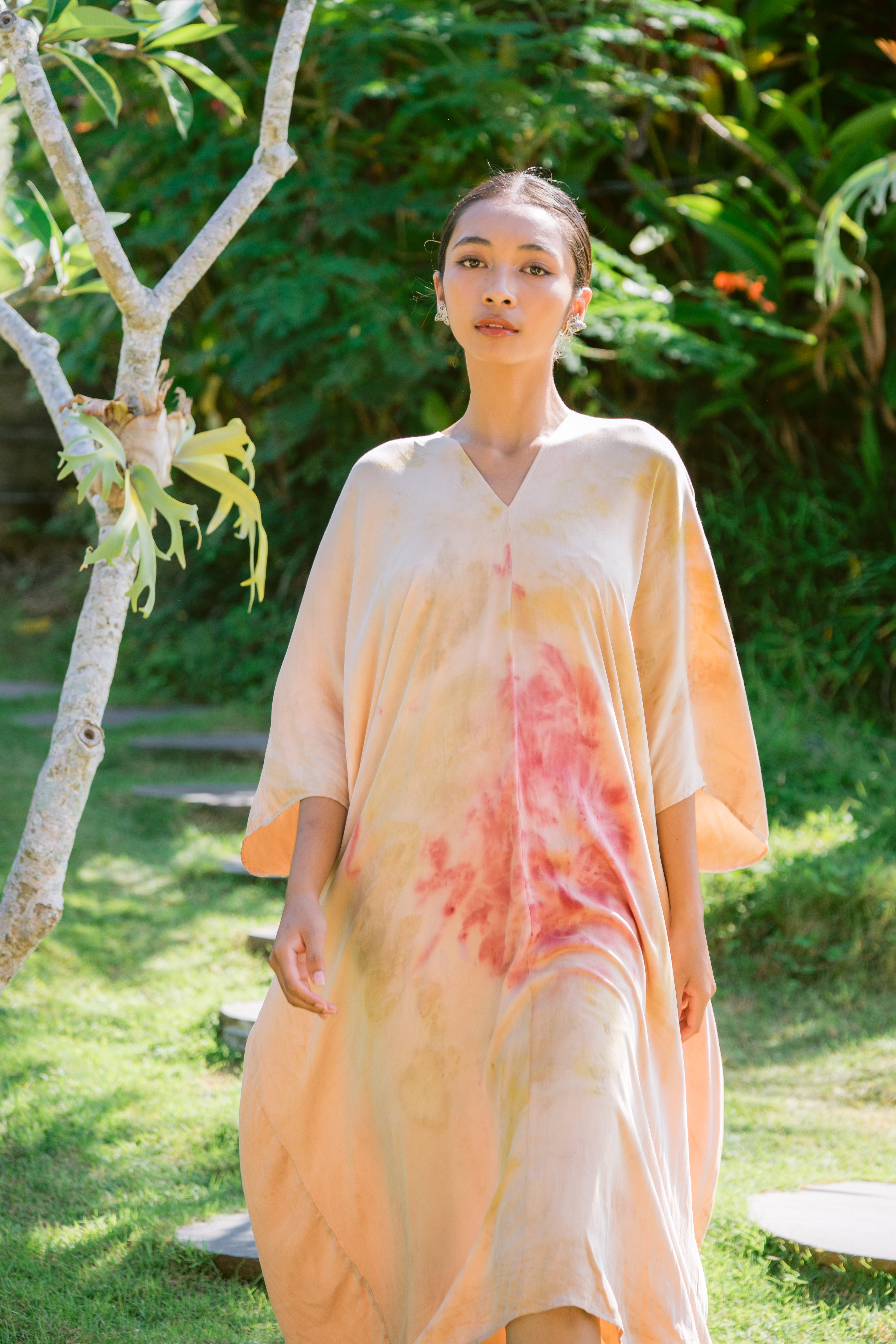 The Parvati – Dusty Pink, Red, Yellow & Green  Eco Vero Friendly Print Dress