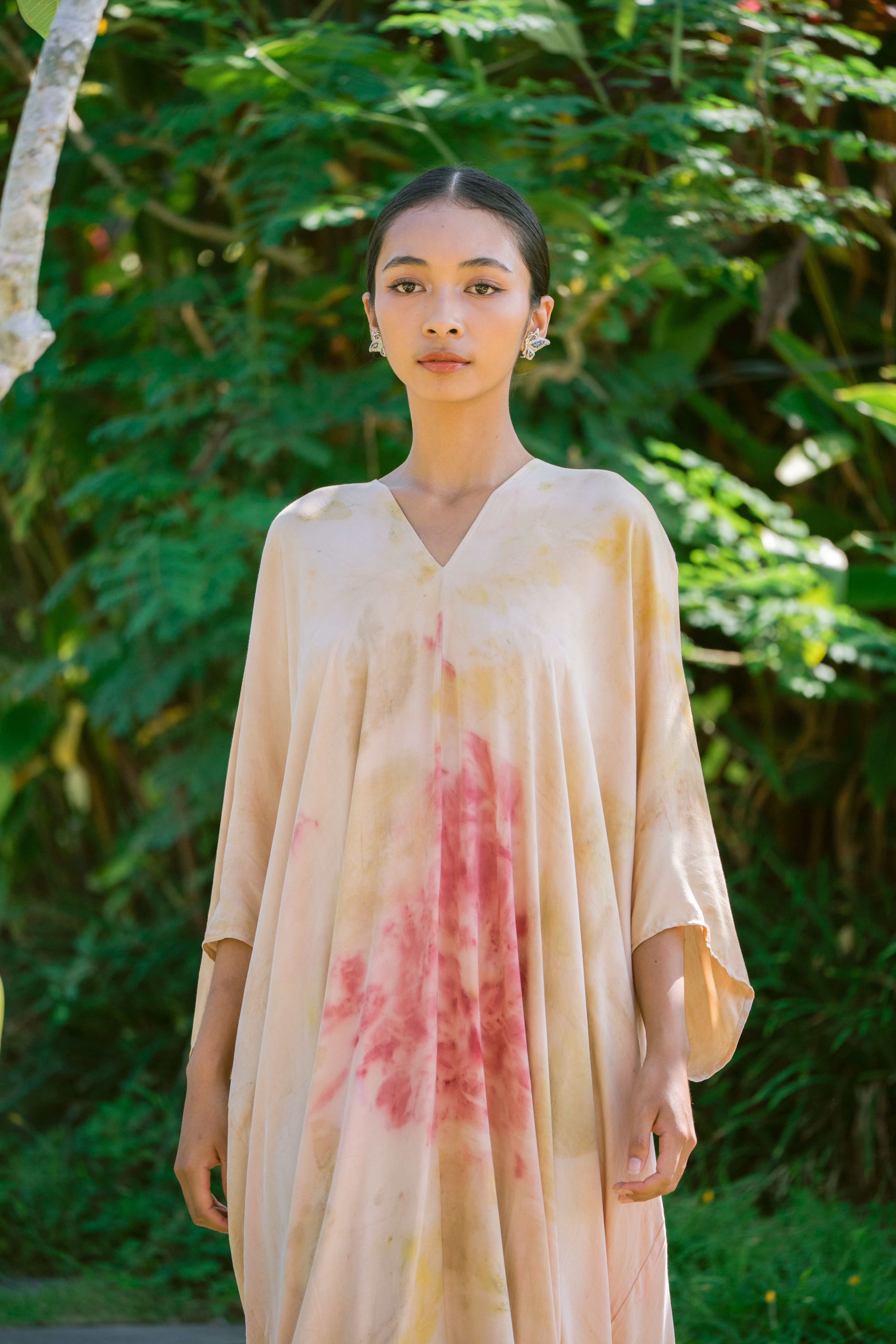 The Parvati – Dusty Pink, Red, Yellow & Green  Eco Vero Friendly Print Dress