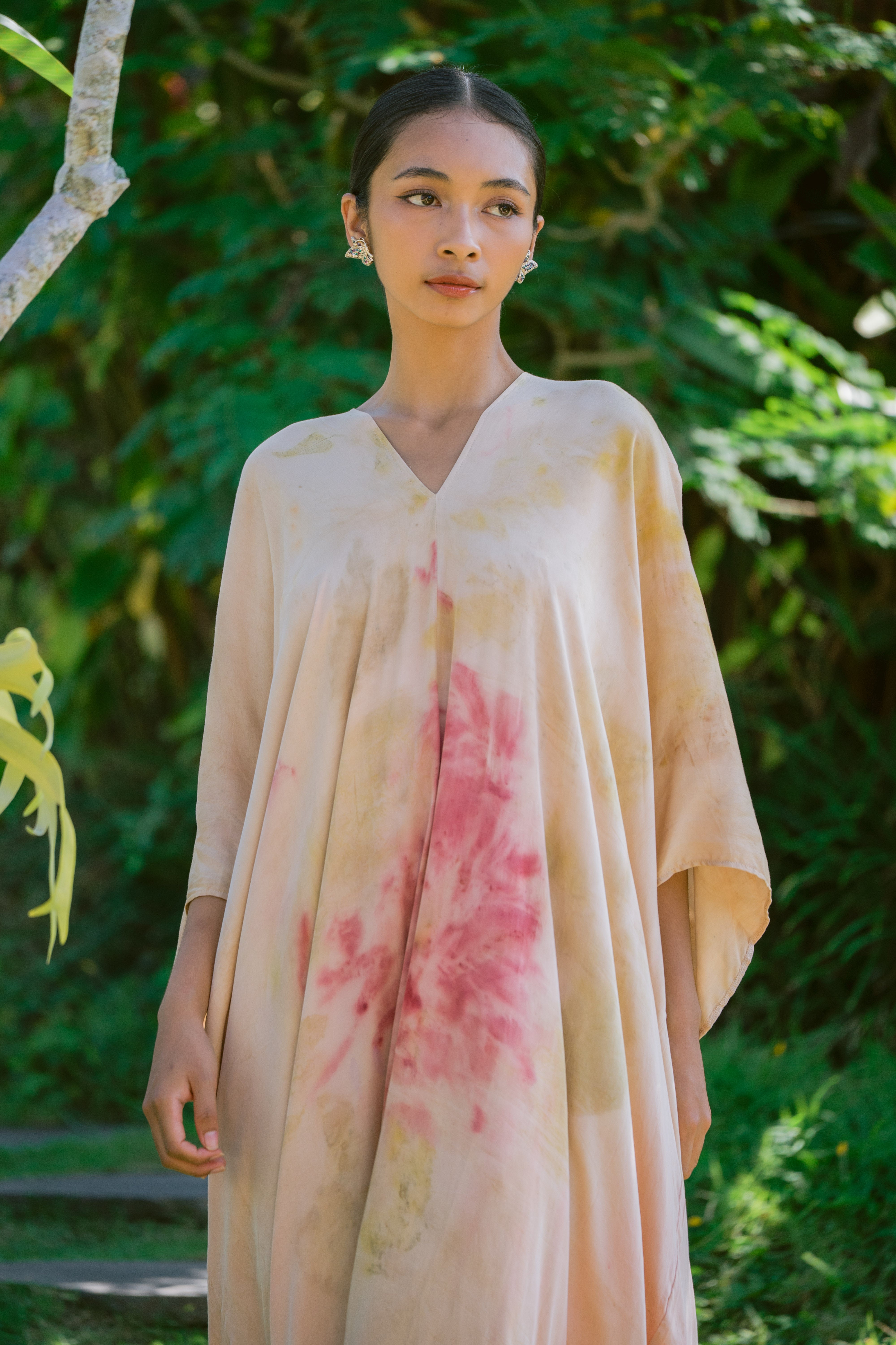 The Parvati – Dusty Pink, Red, Yellow & Green  Eco Vero Friendly Print Dress