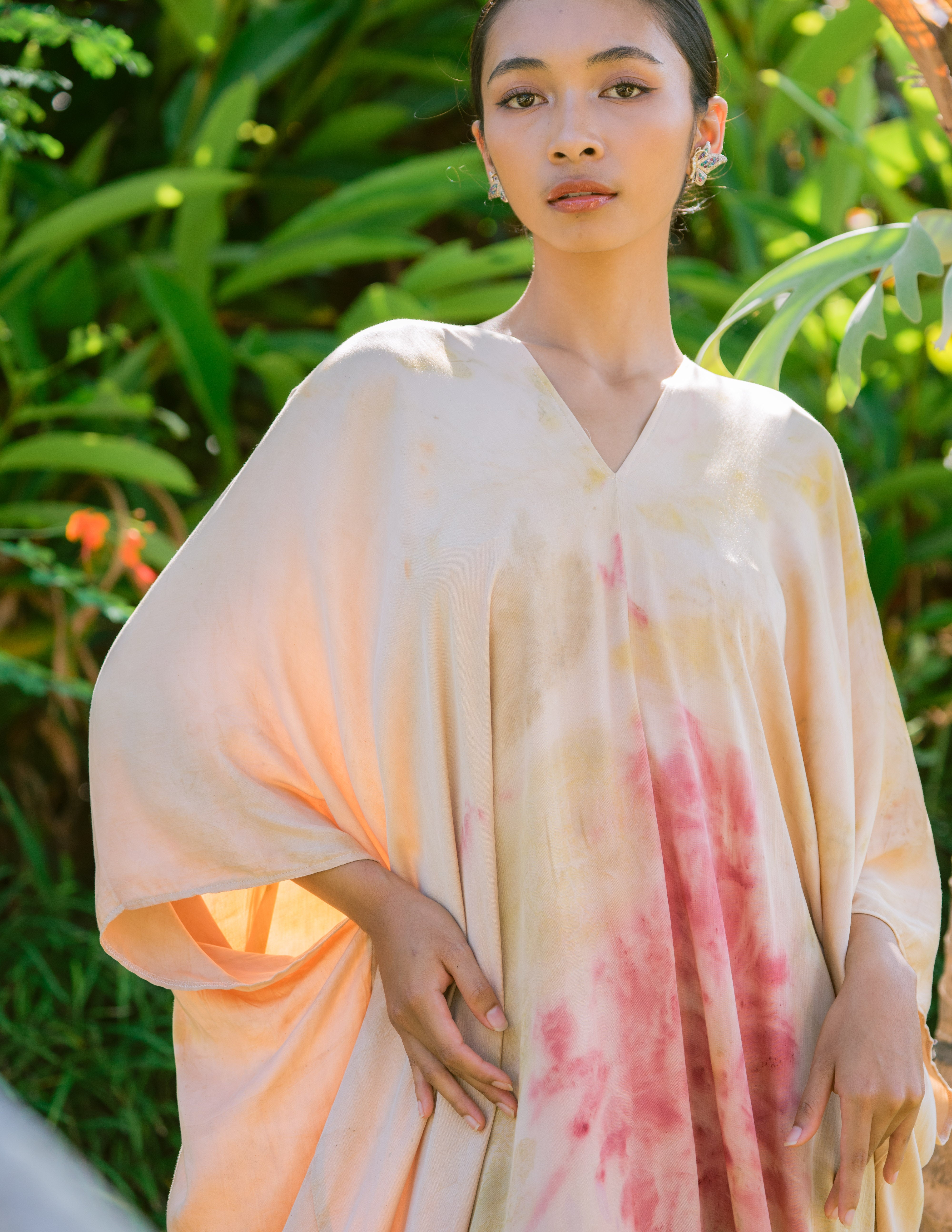 The Parvati – Dusty Pink, Red, Yellow & Green  Eco Vero Friendly Print Dress