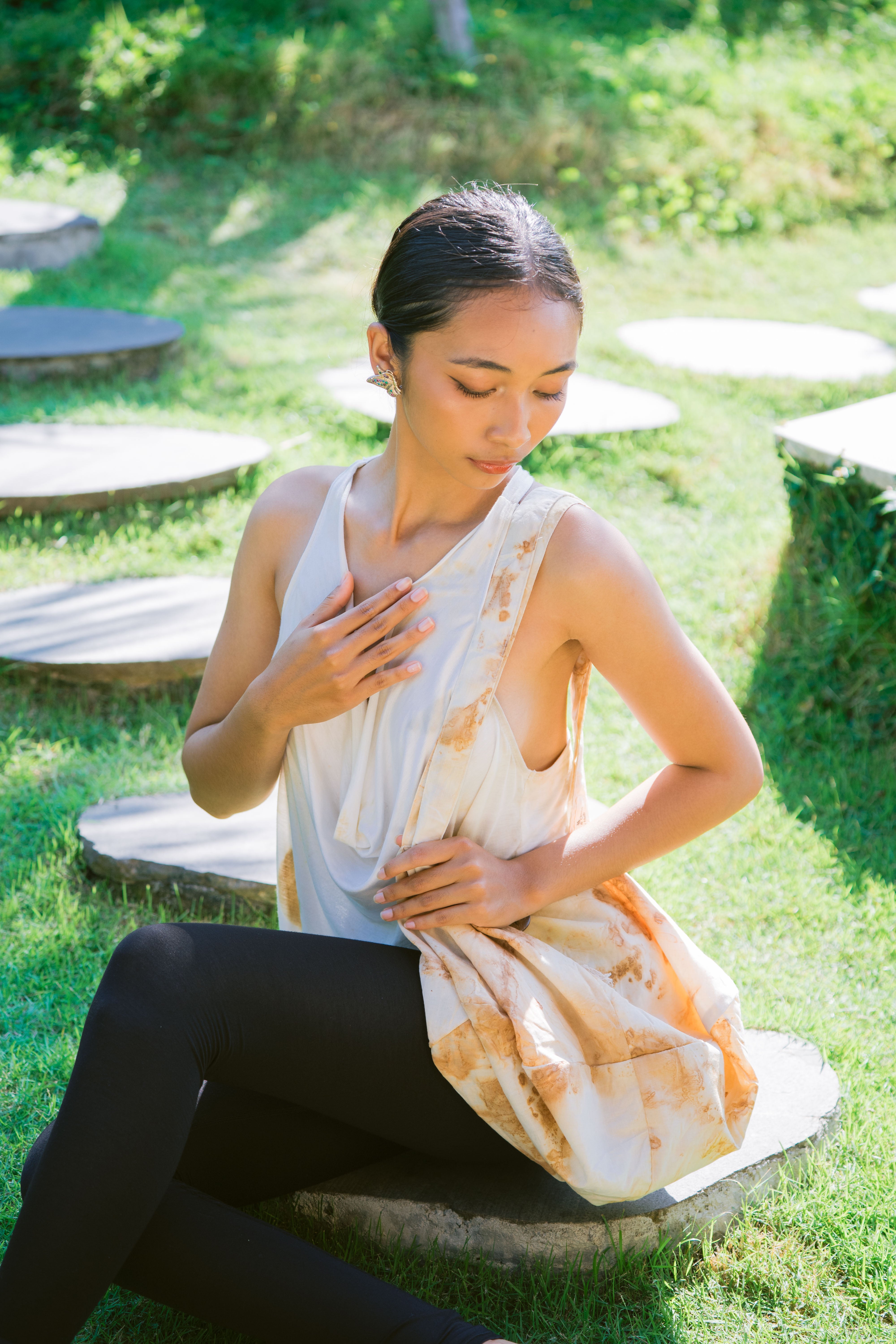 Sundaram Bags White, Yellow and Brown Made from Rayon 👜🌿