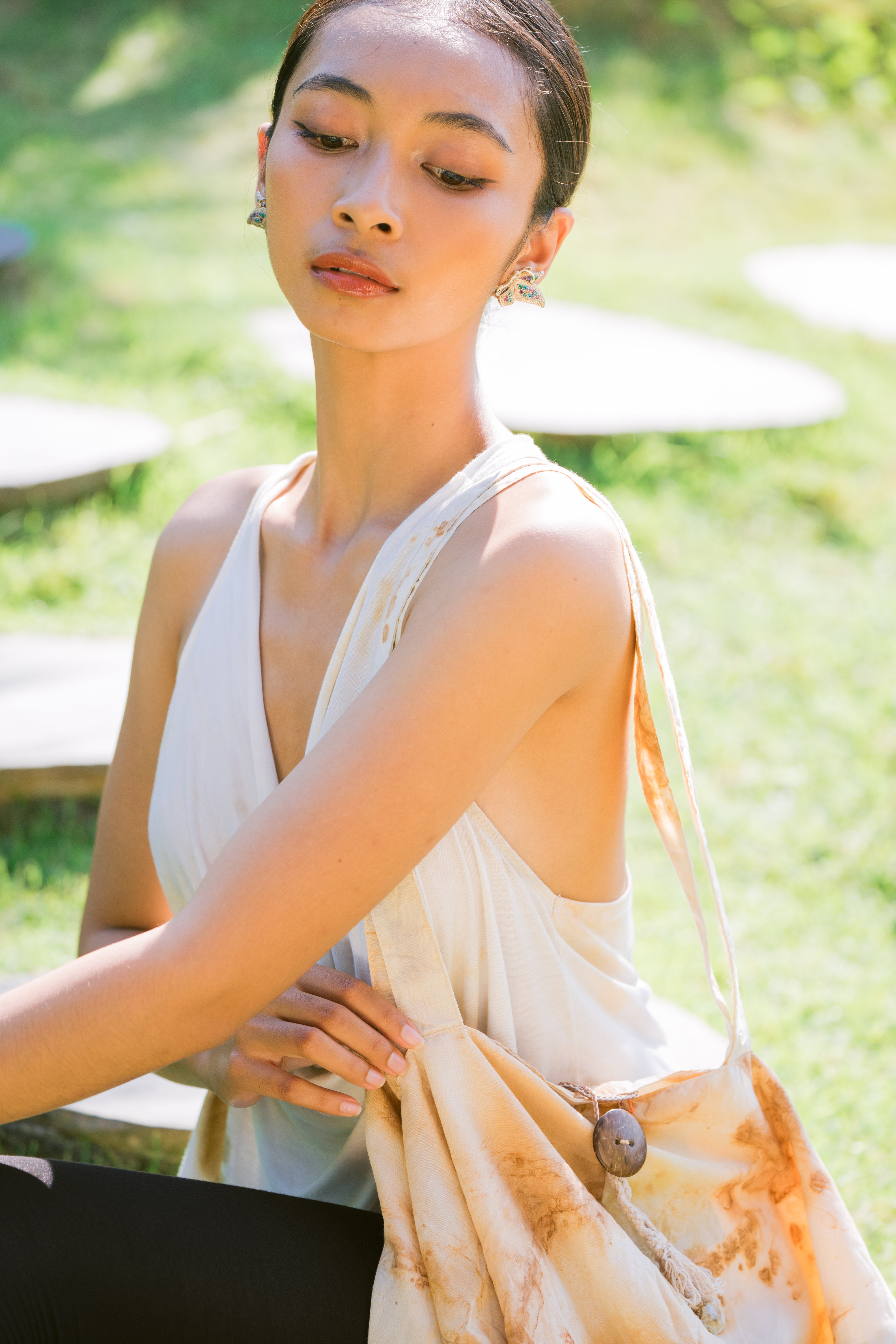 Sundaram Bags White, Yellow and Brown Made from Rayon 👜🌿