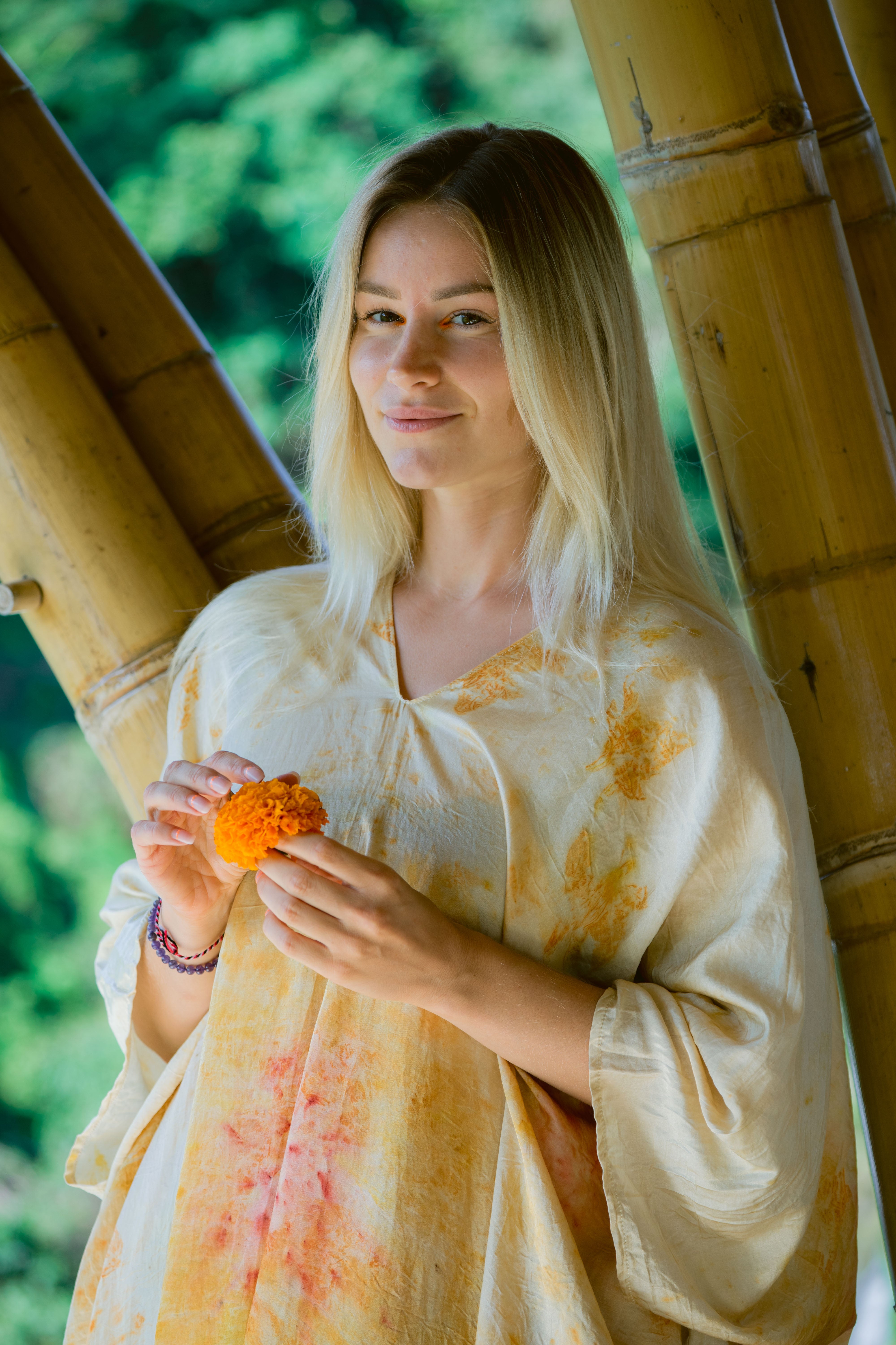 The Parvati – Red & Yellow Cotton Silk Eco Print Dress